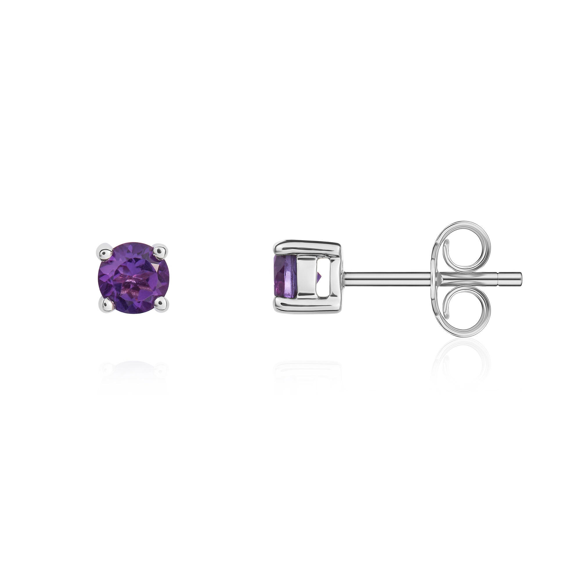9CT WG 4MM ROUND AMETHYST 4 CLAW EARRINGS