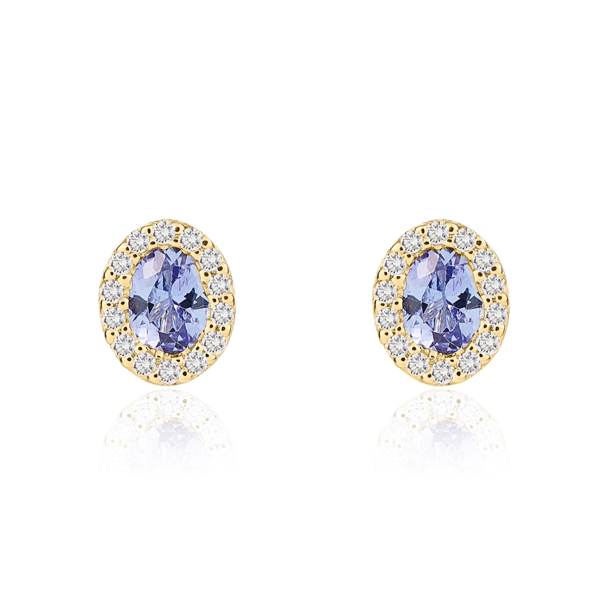 18CT YG 4X3 OVAL TANZANITE & DIAMOND MICROSET CLUSTER EARRINGS