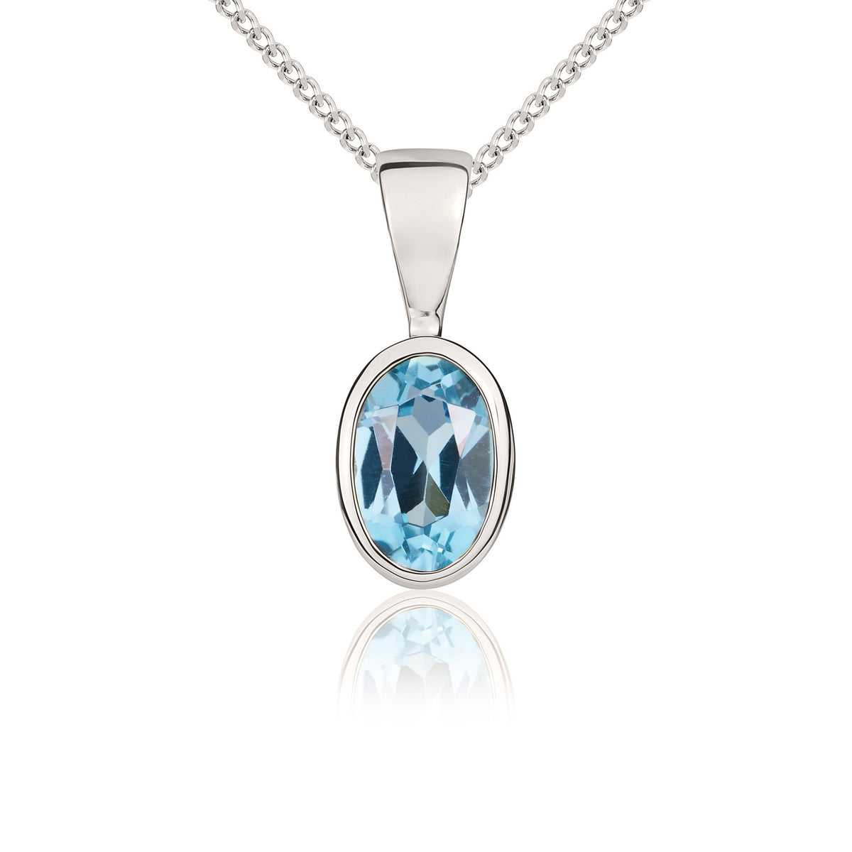 9CT WG 6X4 OVAL SWISS BLUE TOPAZ RUBOVER SET PENDANT