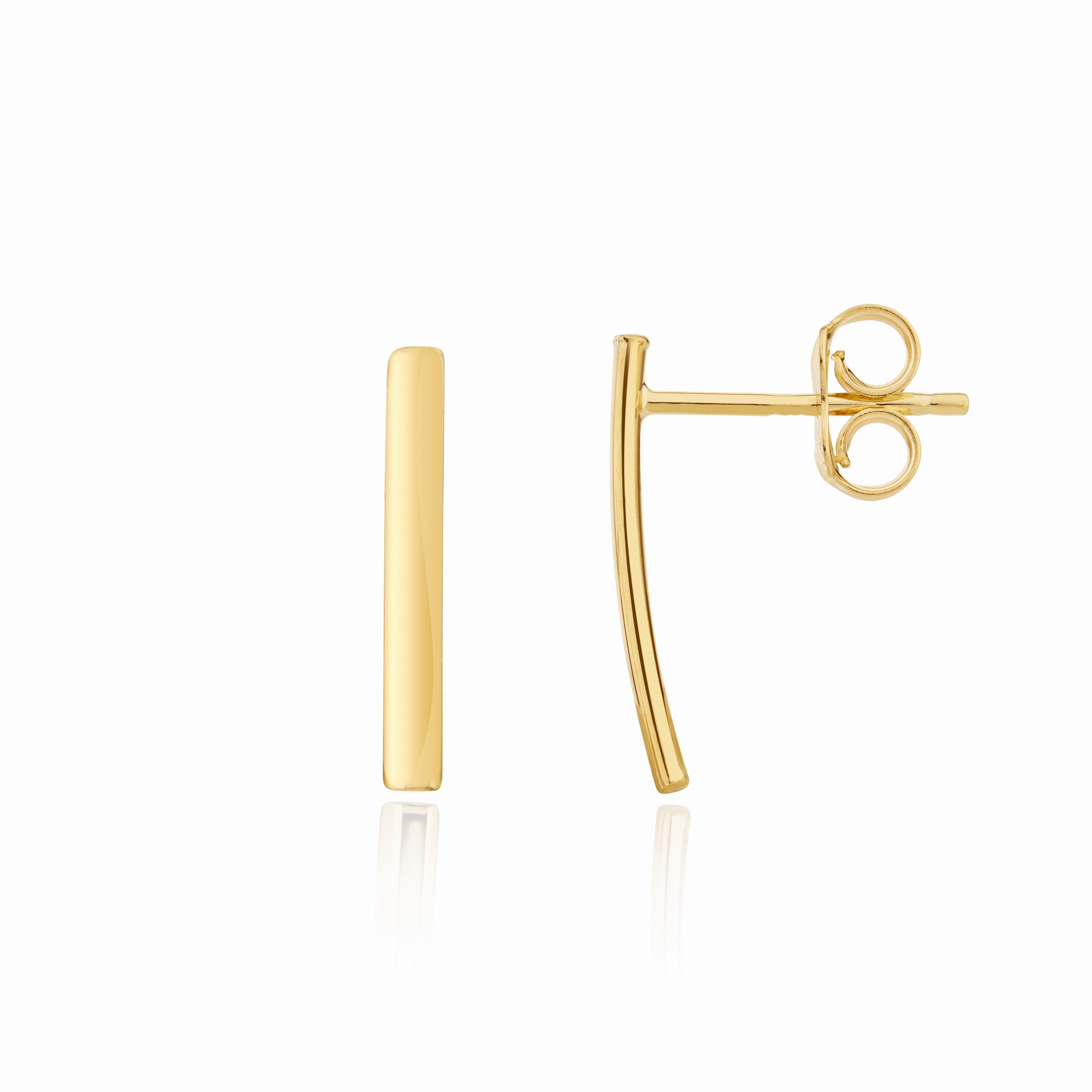 9CT YG POLISHED CURVED BAR EARRINGS. 16MM LONG