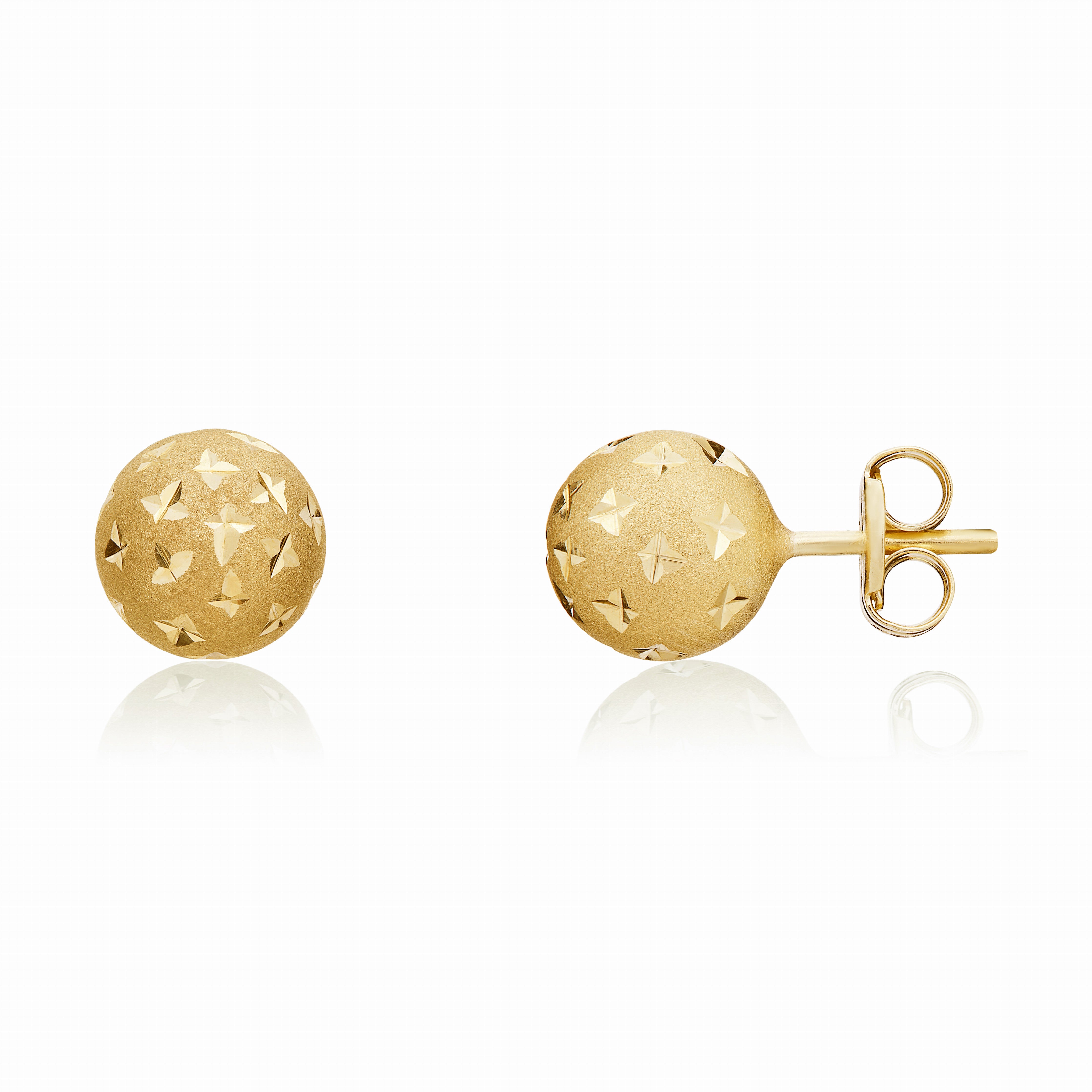 9CT YELLOW GOLD SATIN FINISH 7MM BALL STUD WITH DIAMOND CUT STARS