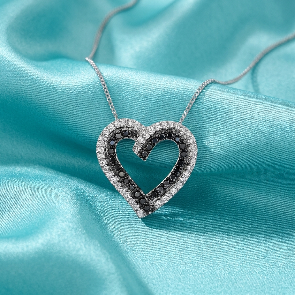 Sterling Silver Black And White Cubic Zirconia Pendant