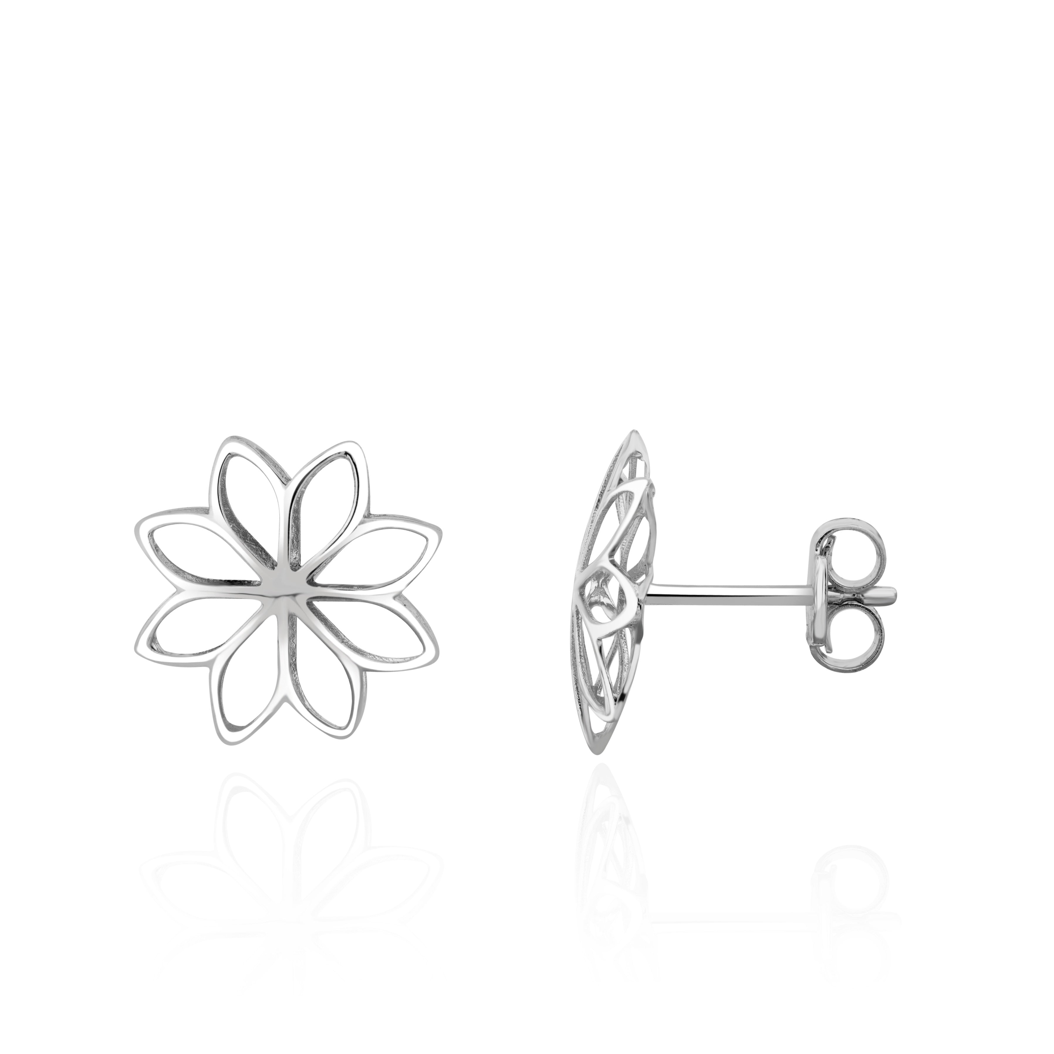 9CT WHITE GOLD OPENWORK FLOWER STUD EARRINGS