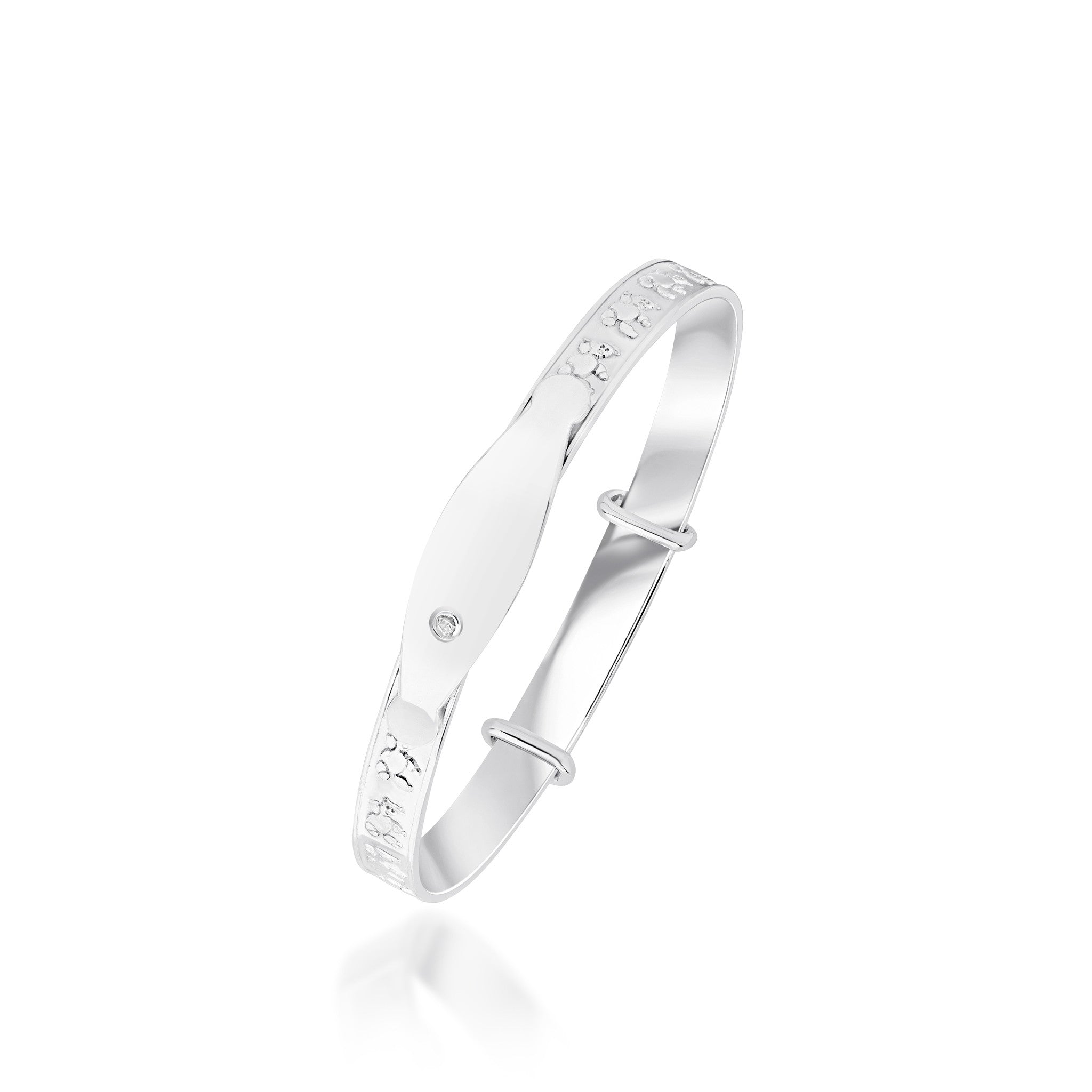 Silver Teddy Bear White CZ Baby Bangle