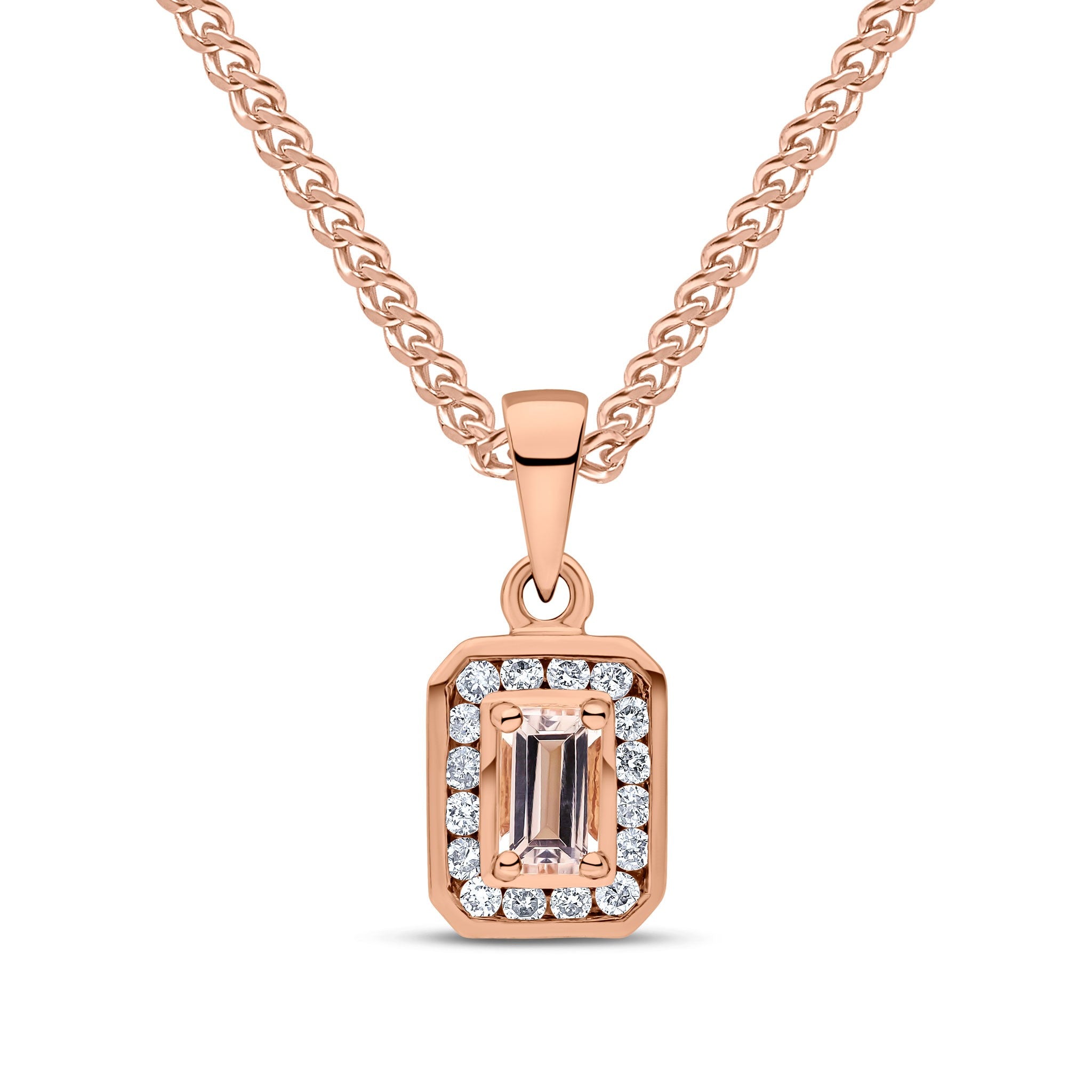 9CT RG 5X3 OCTAGON MORGANITE & DIAMOND CLUSTER PENDANT