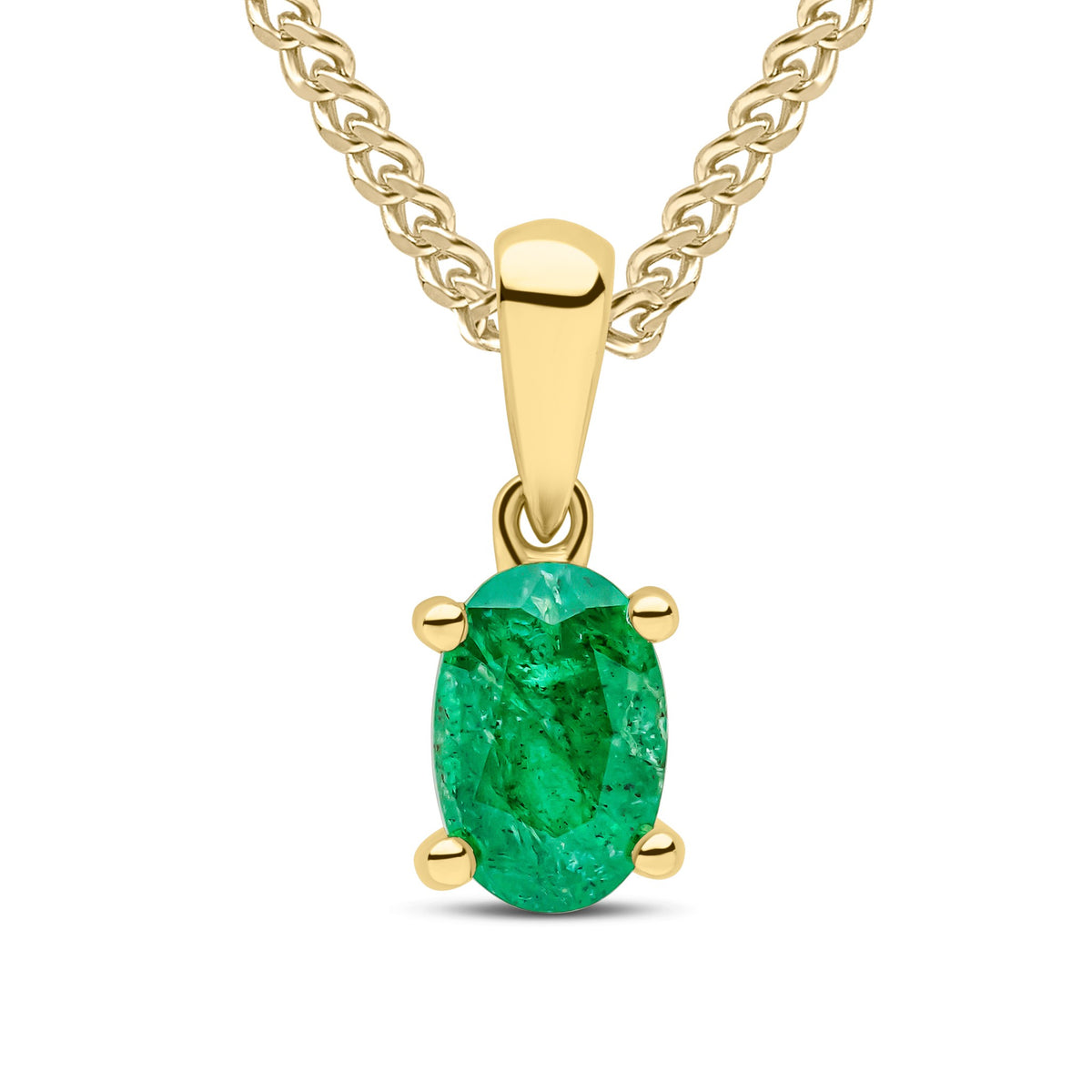 9CT YG 6X4 OVAL EMERALD CLAW SET PENDANT