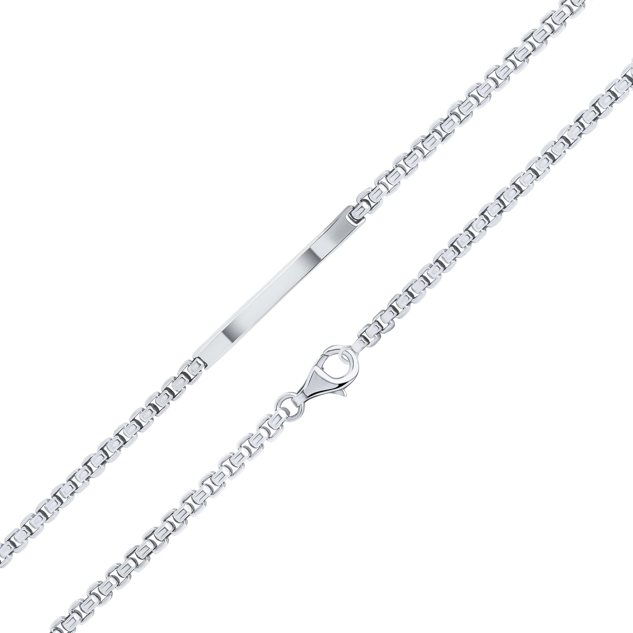 Silver 4mm Rounded Box Gents Oxidised Bar ID Bracelet
