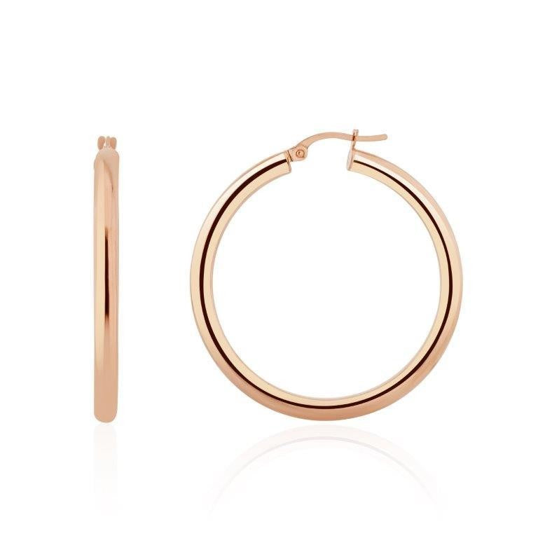 9CT ROSE GOLD 3MM TUBE POLISHED HOOP EARRINGS 36 DIAMETER