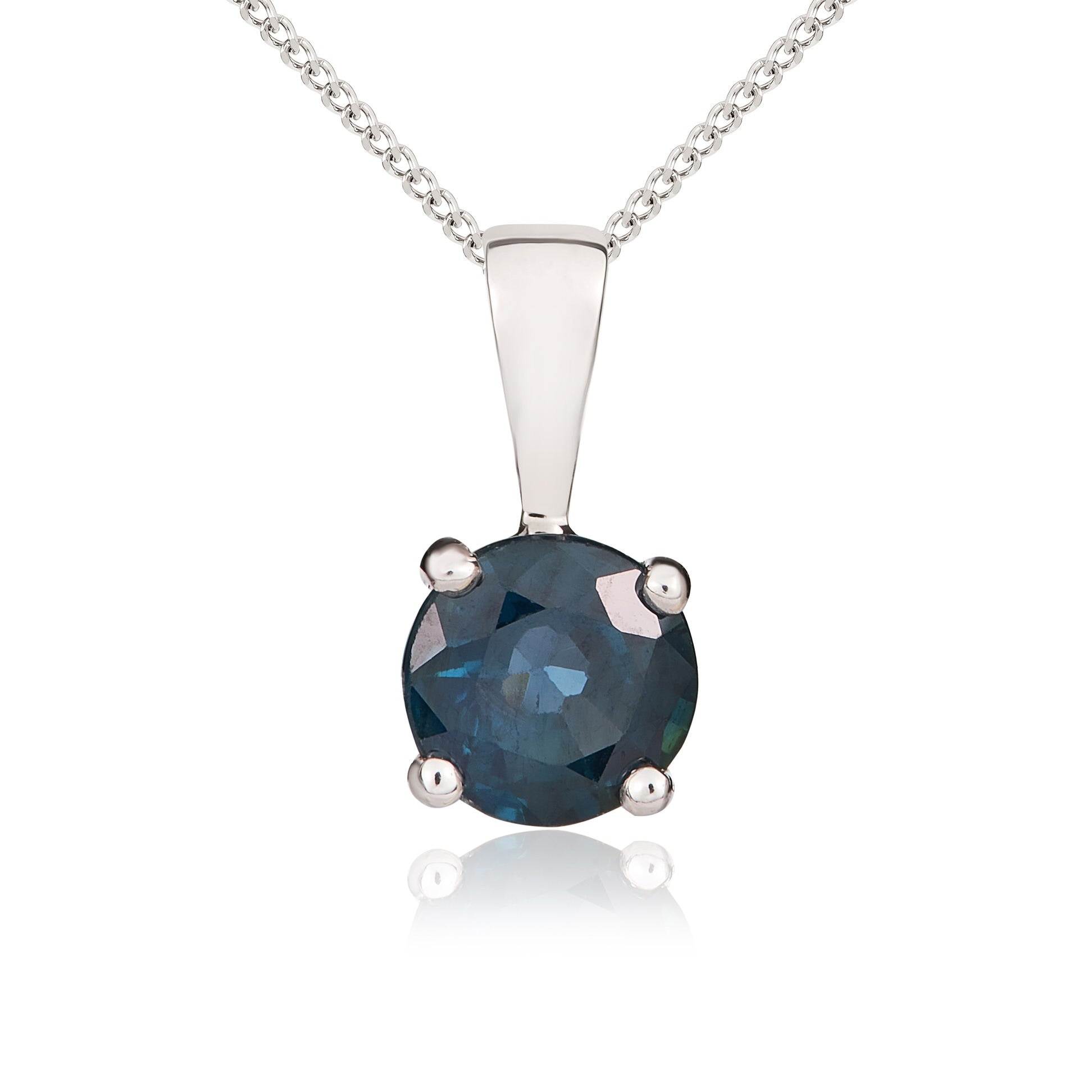 9CT WG 5MM ROUND SAPPHIRE 4 CLAW SINGLE STONE PENDANT