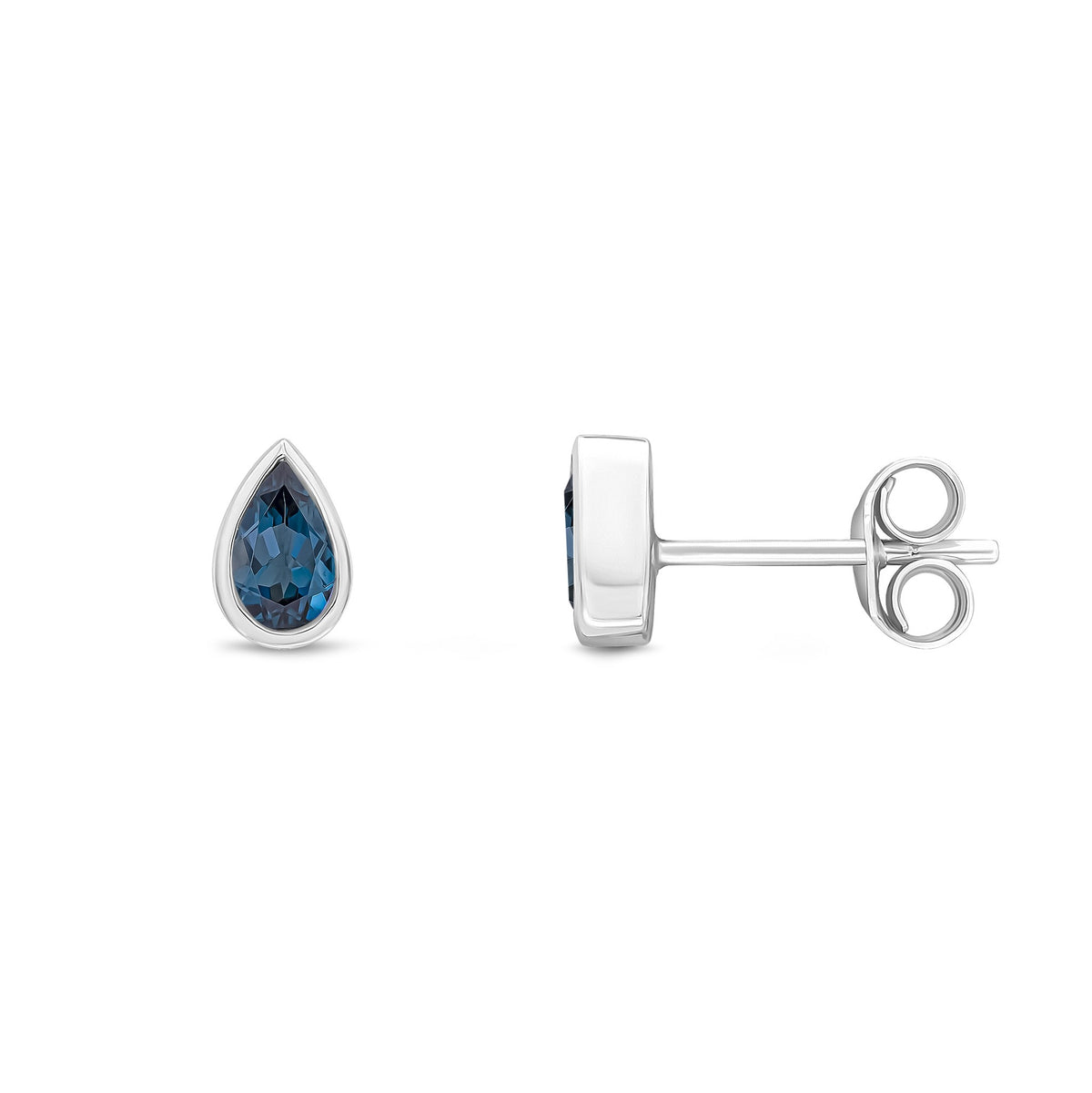 9CT WG 5X3 PEARSHAPE LONDON BLUE TOPAZ RUBOVER SET EARRINGS