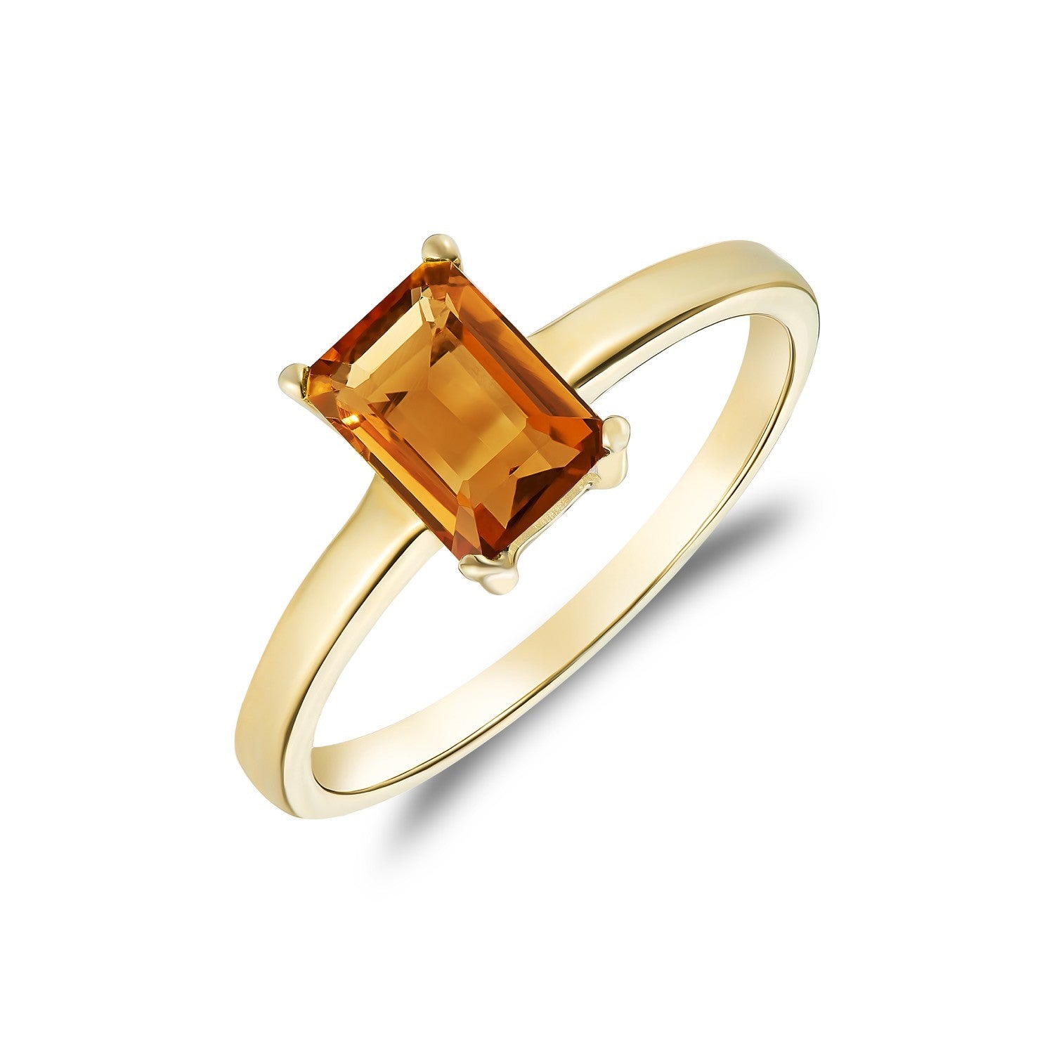 9CT YG 7X5MM OCTAGON CITRINE CLAW SET SINGLE STONE RING