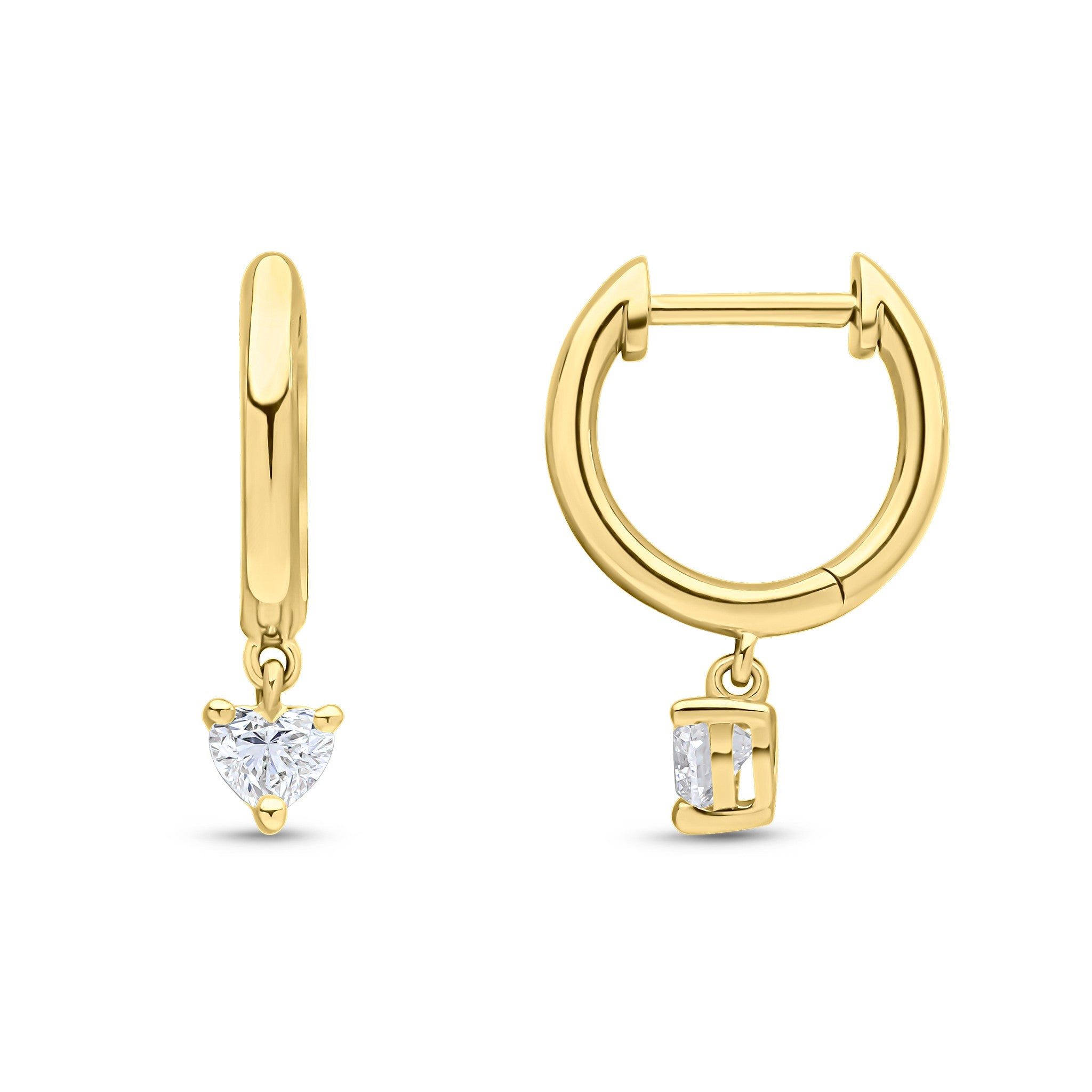 18CT YG PLAIN HOOP TOP WITH HEART-SHAPE DIAMOND DROP EARRINGS
