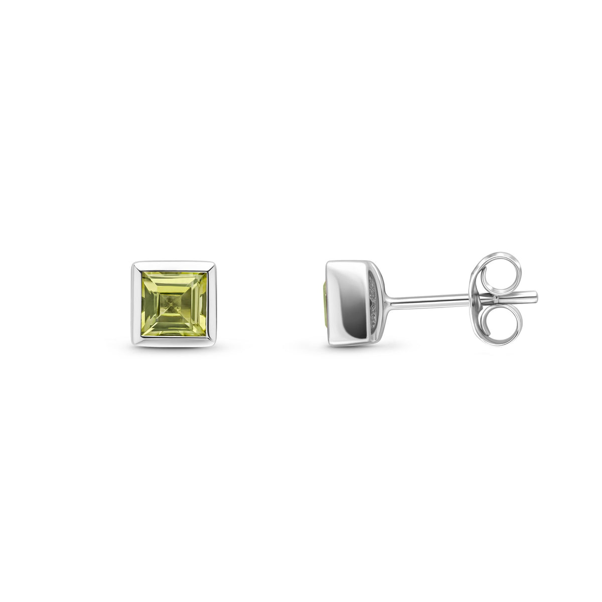 9CT WG 3MM SQUARE PERIDOT RUBOVER SET EARRINGS