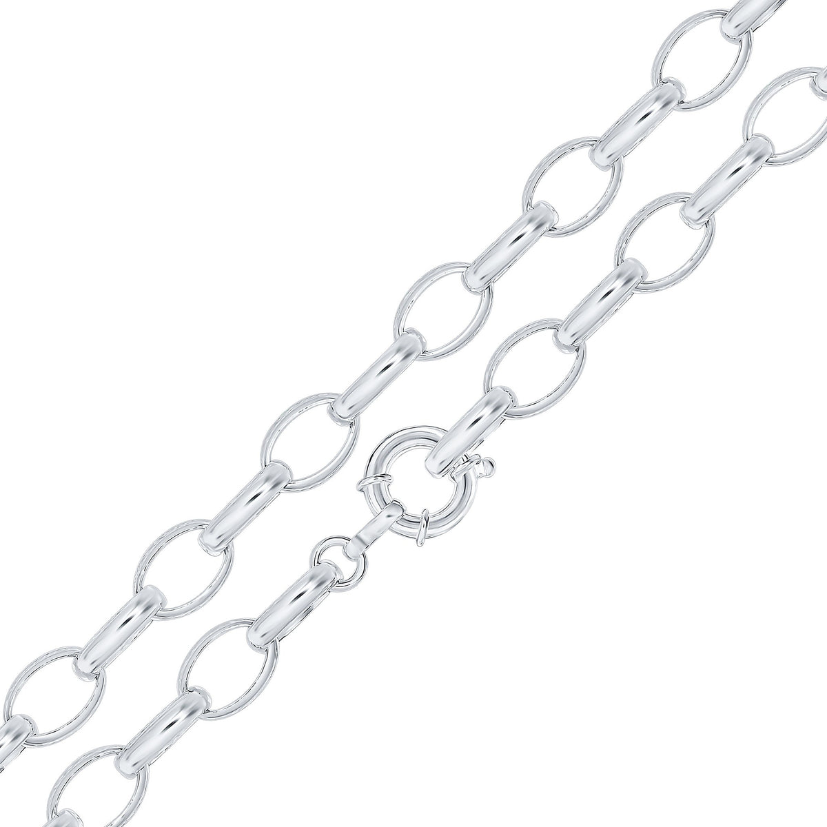 Silver 11x18mm Oval Belcher 8" Bolt Ring
