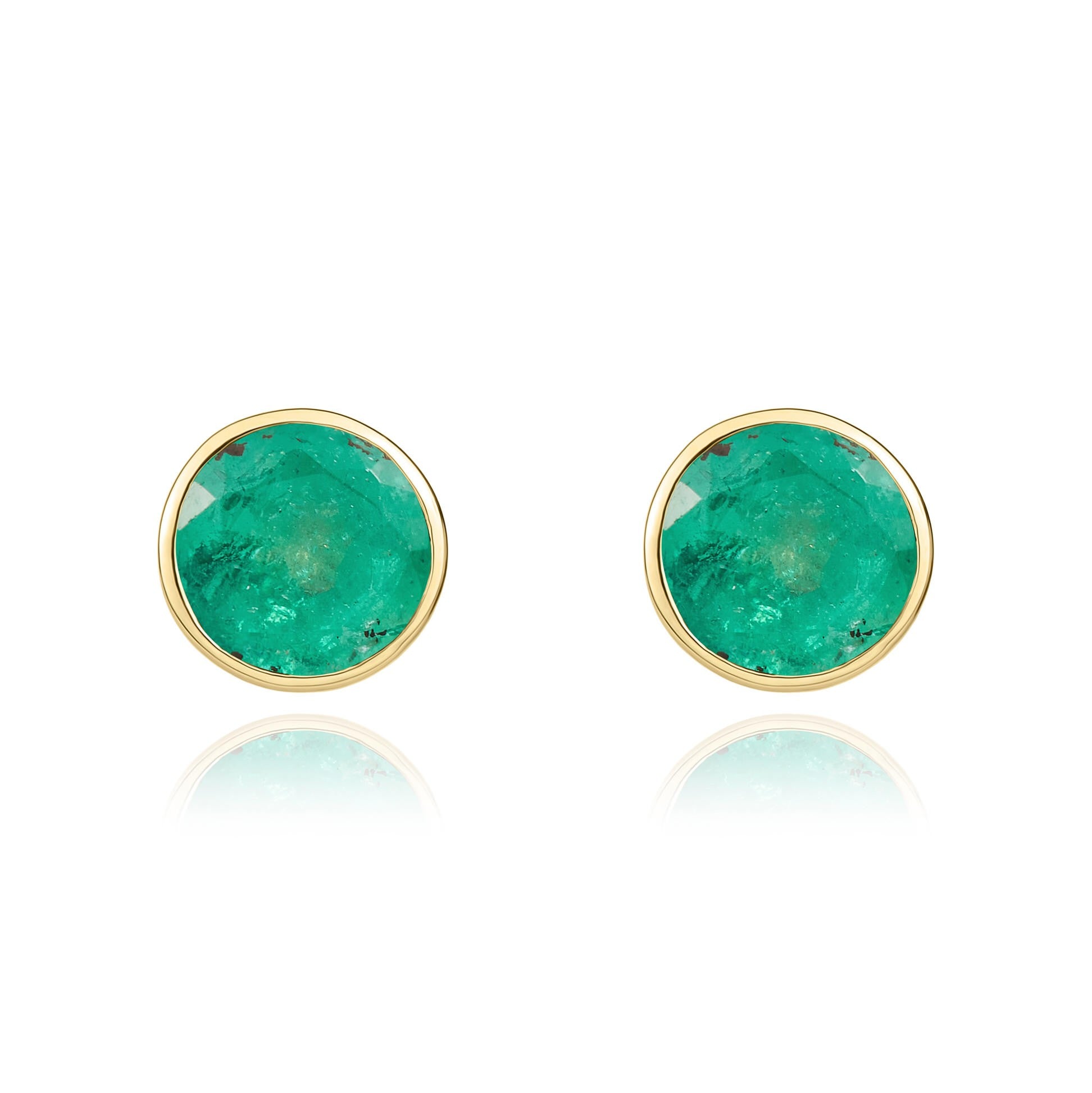 9CT YG 5MM ROUND EMERALD RUBOVER STUD EARRINGS