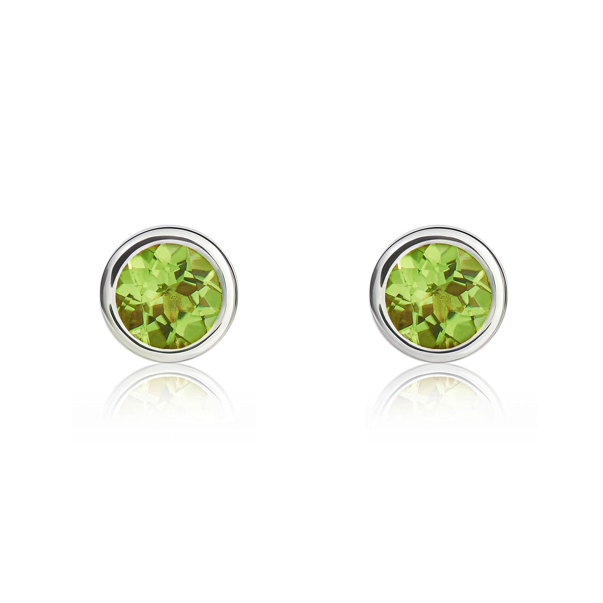 9CT WG 4MM ROUND PERIDOT RUBOVER STUD EARRINGS