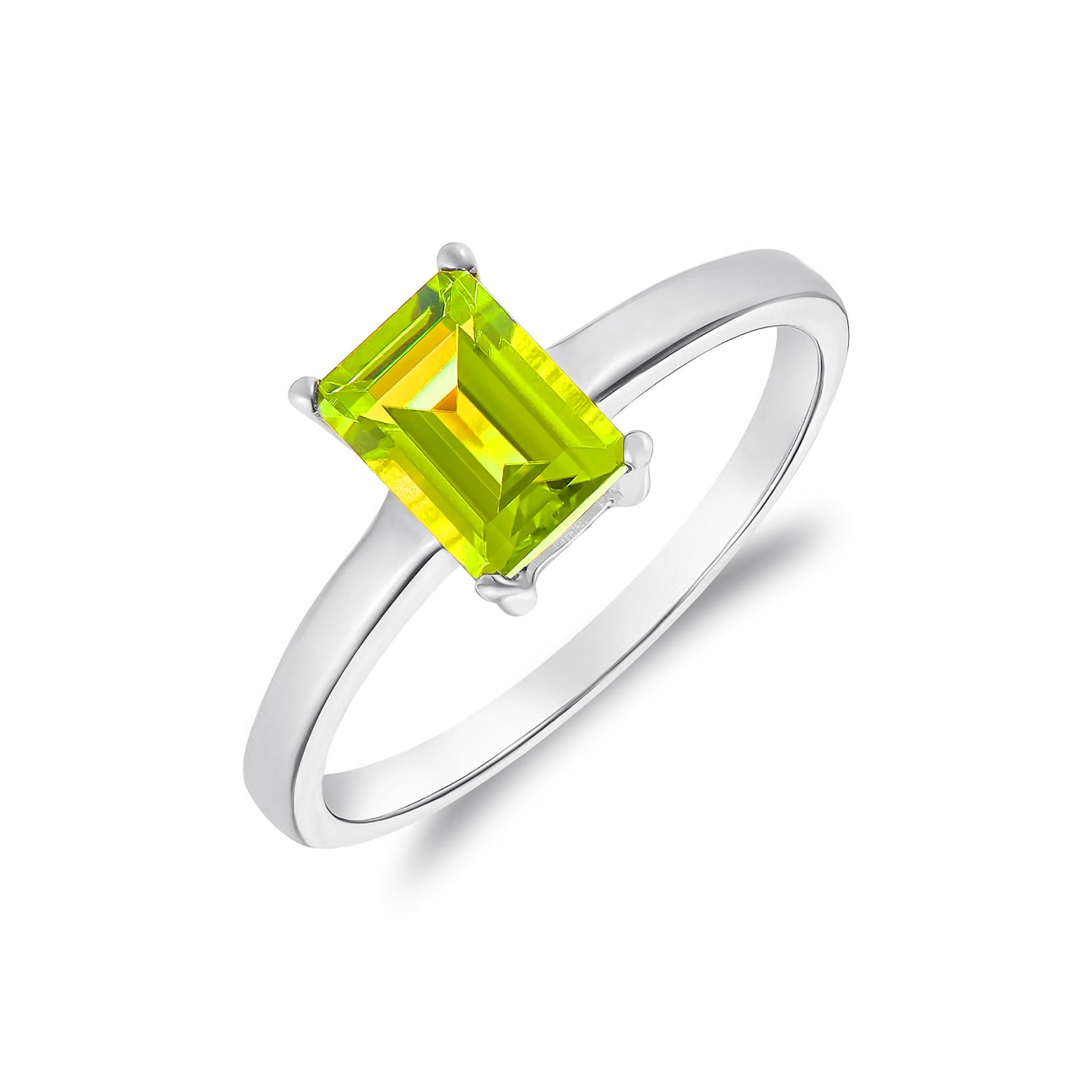 9CT WG 7X5MM OCTAGON PERIDOT CLAW SET SINGLE STONE RING