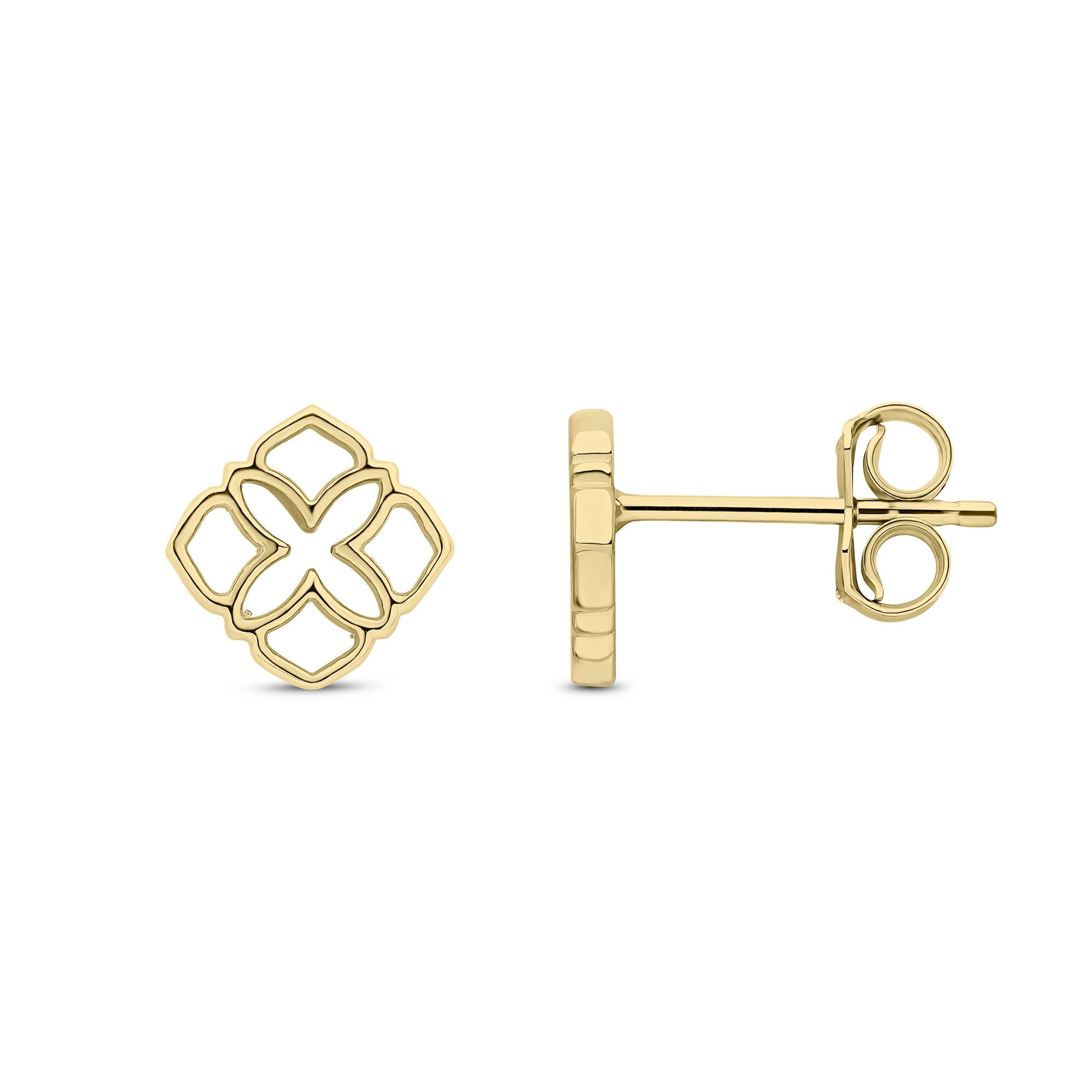 9CT YG CUSHION-SHAPE OPENWORK STUD EARRINGS