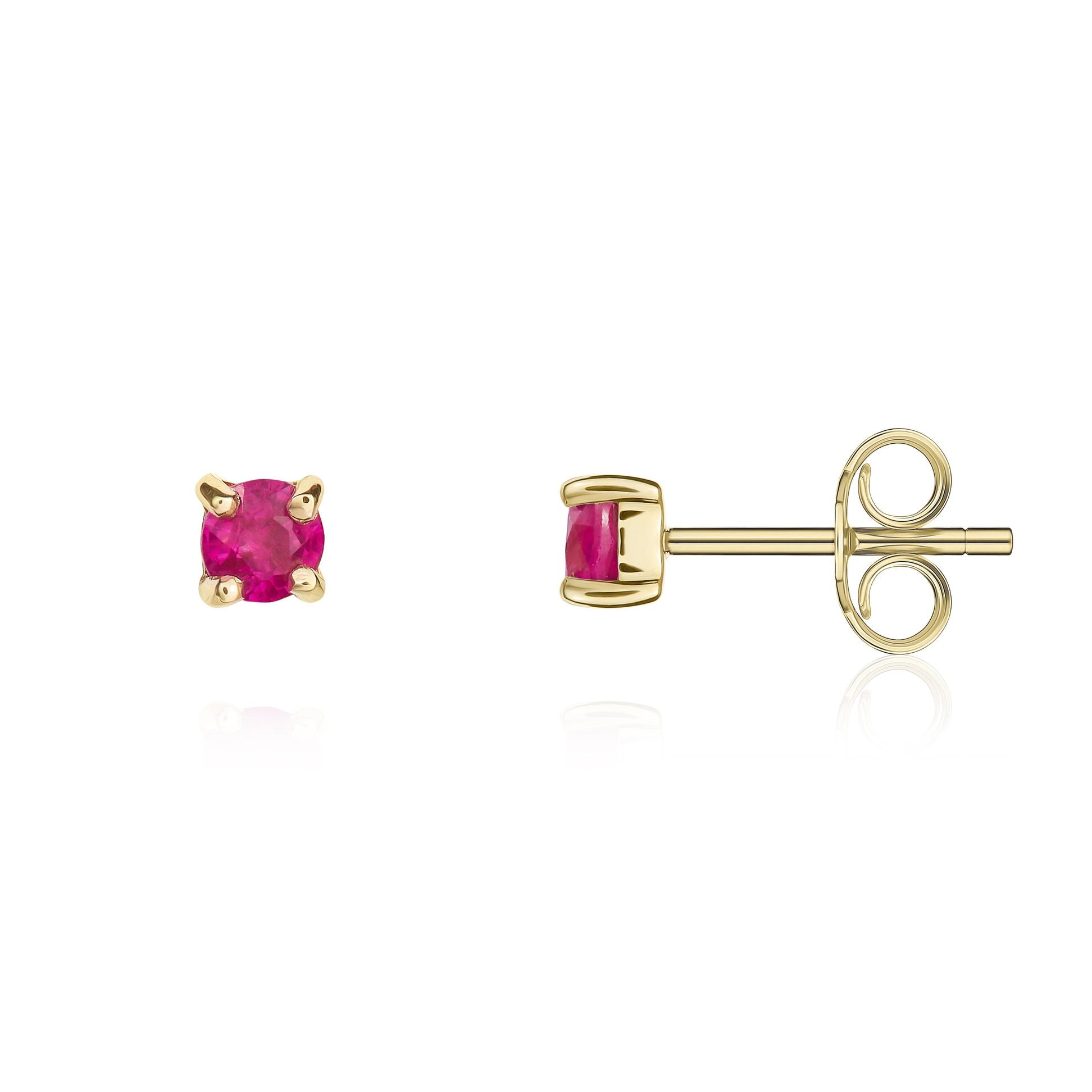 9CT YG 3MM ROUND RUBY 4 CLAW STUD EARRINGS