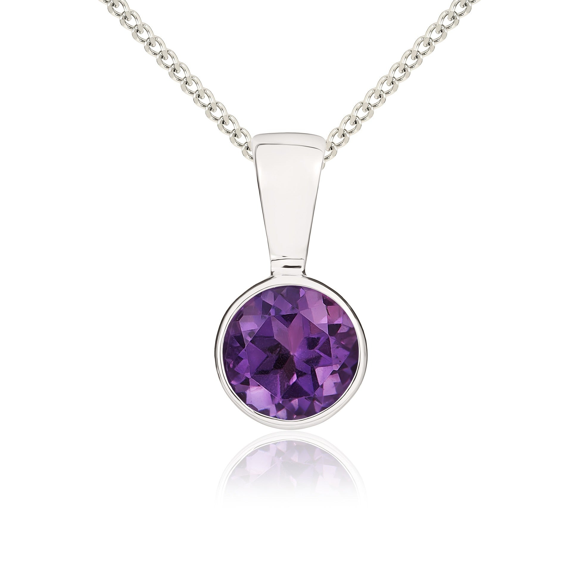 9CT WG 5MM ROUND AMETHYST RUBOVER PENDANT