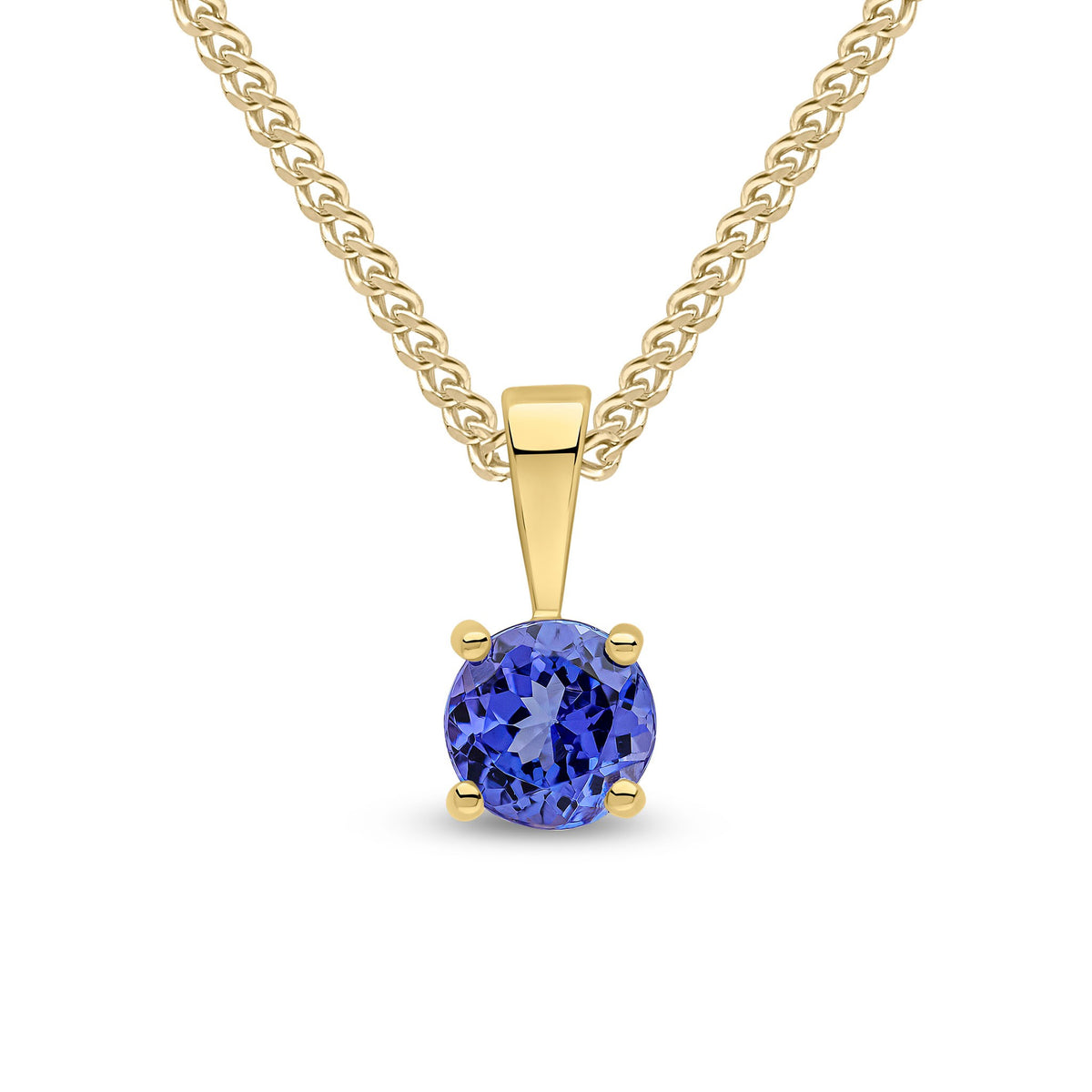 9CT YG 5MM ROUND TANZANITE 4 CLAW PENDANT