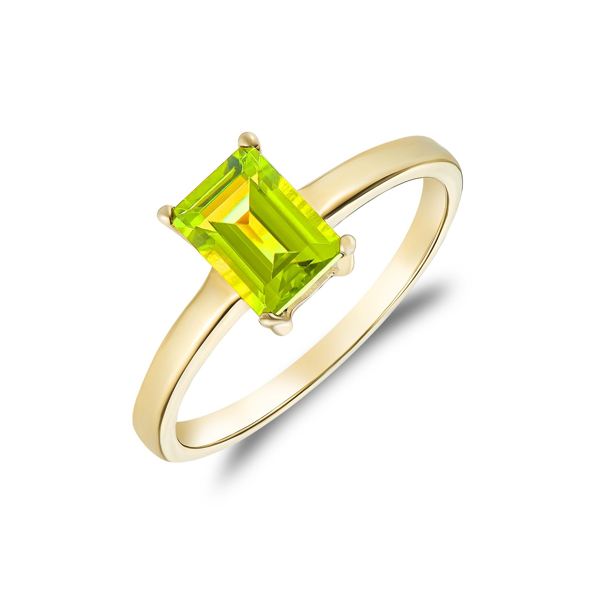 9CT YG 7X5MM OCTAGON PERIDOT CLAW SET SINGLE STONE RING