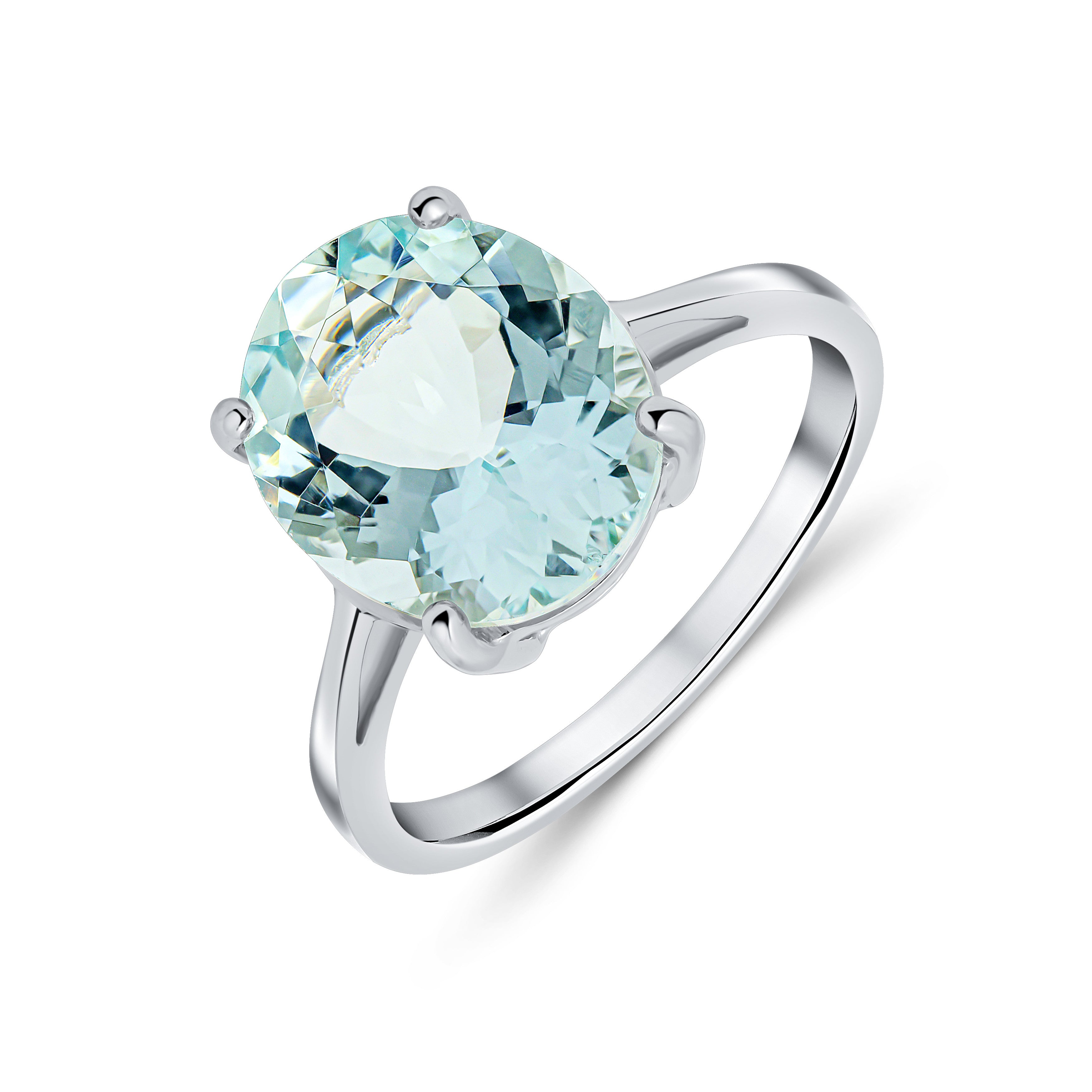 9CT WG 12X10 OVAL AQUA CLAW SINGLE STONE RING