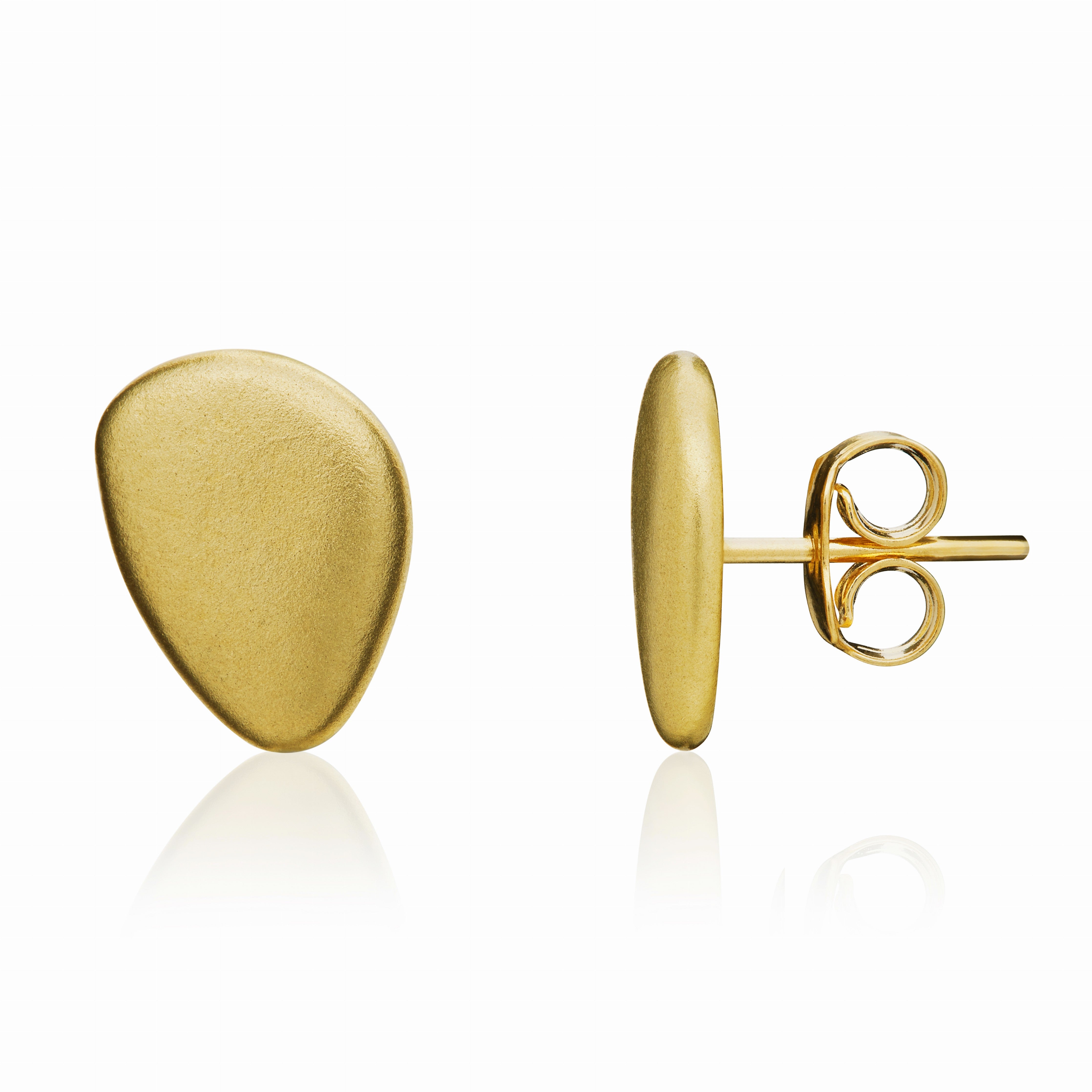 9CT YG SATIN FINISH FLAT PEBBLE SHAPE EARRINGS