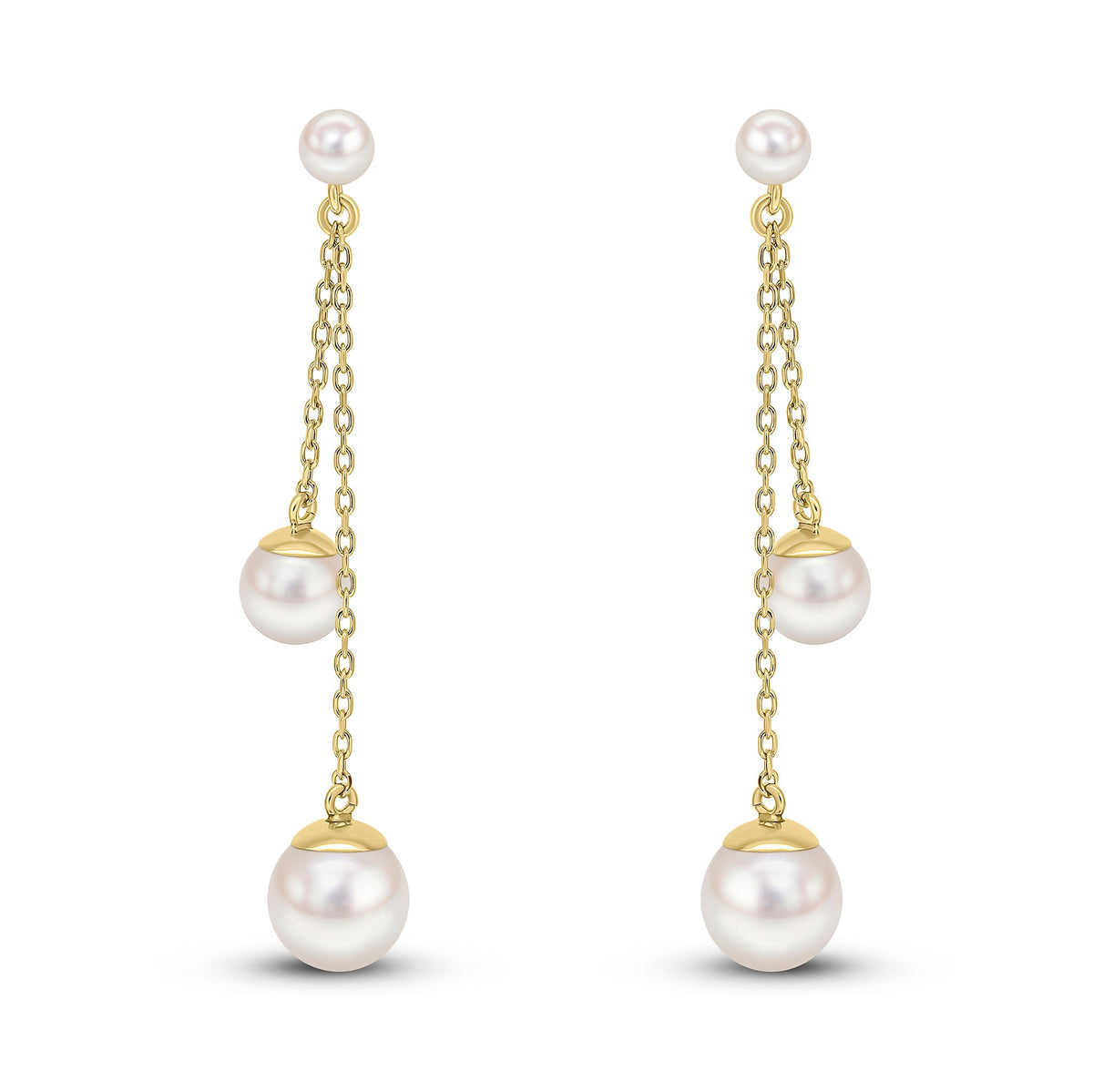 9CT YELLOW GOLD CHAINS WITH 4MM, 6MM AND 8MM CULTURED FRESHWATER PEARLS DROP EARRINGS