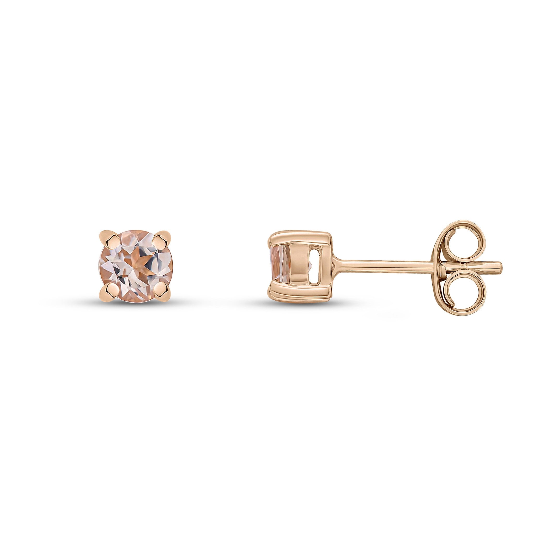 9CT RG 4MM ROUND MORGANITE 4 CLAW EARRINGS