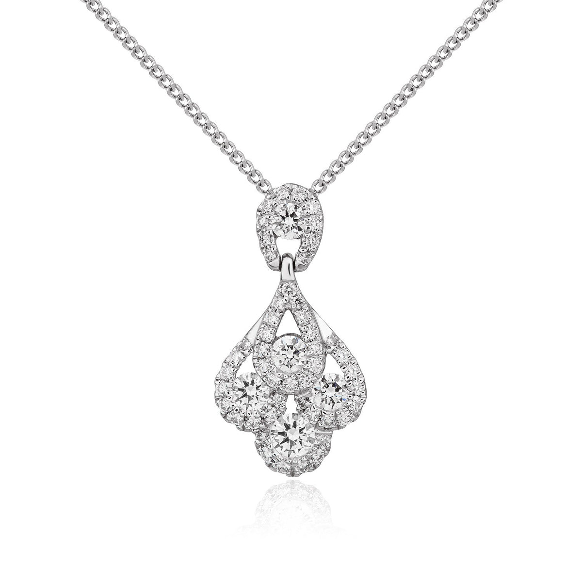 18CT WHITE GOLD ROUND DIAMOND 'PEACOCK' CLAW SET PENDANT