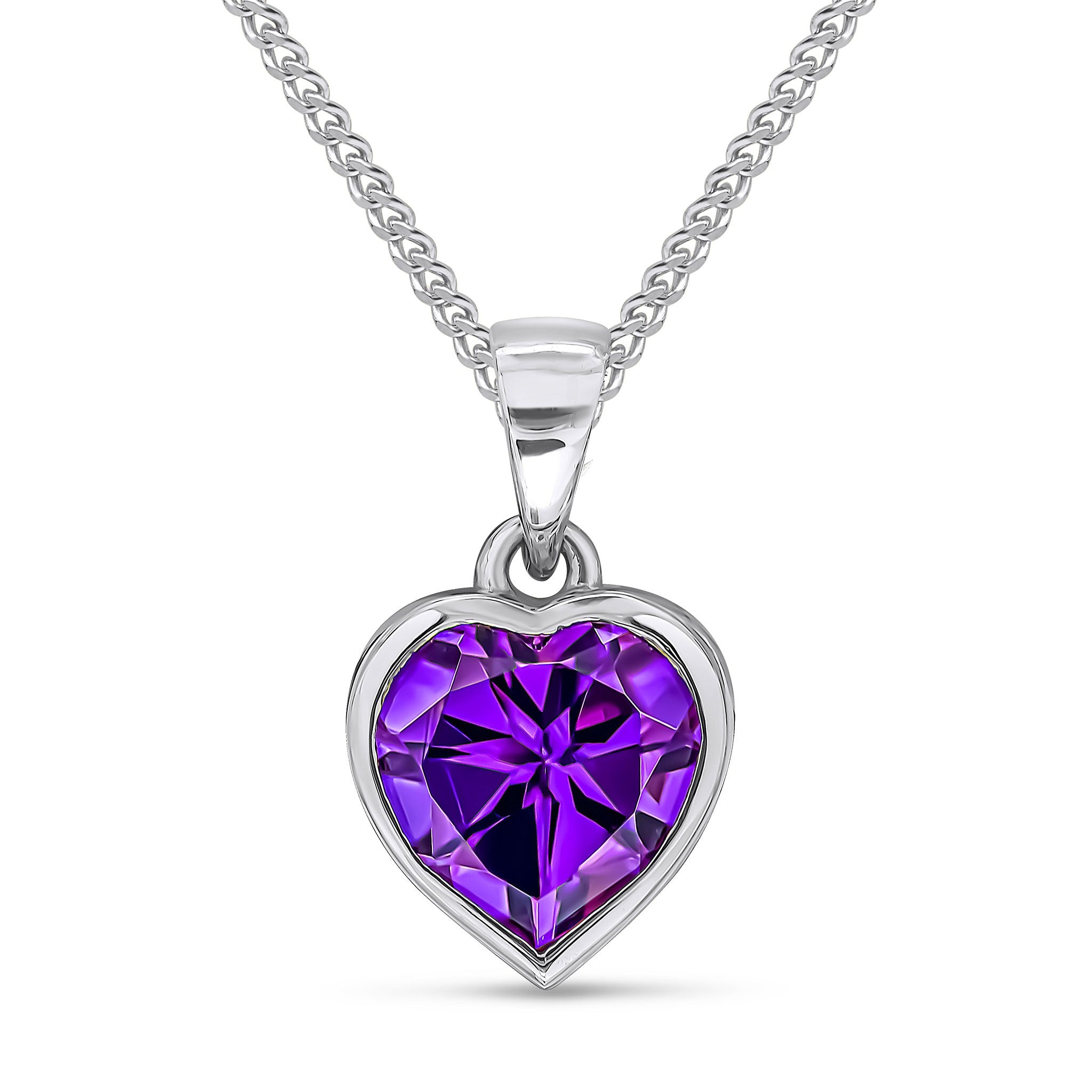 9CT WG 8MM HEARTSHAPE AMETHYST RUBOVER SINGLE STONE PENDANT