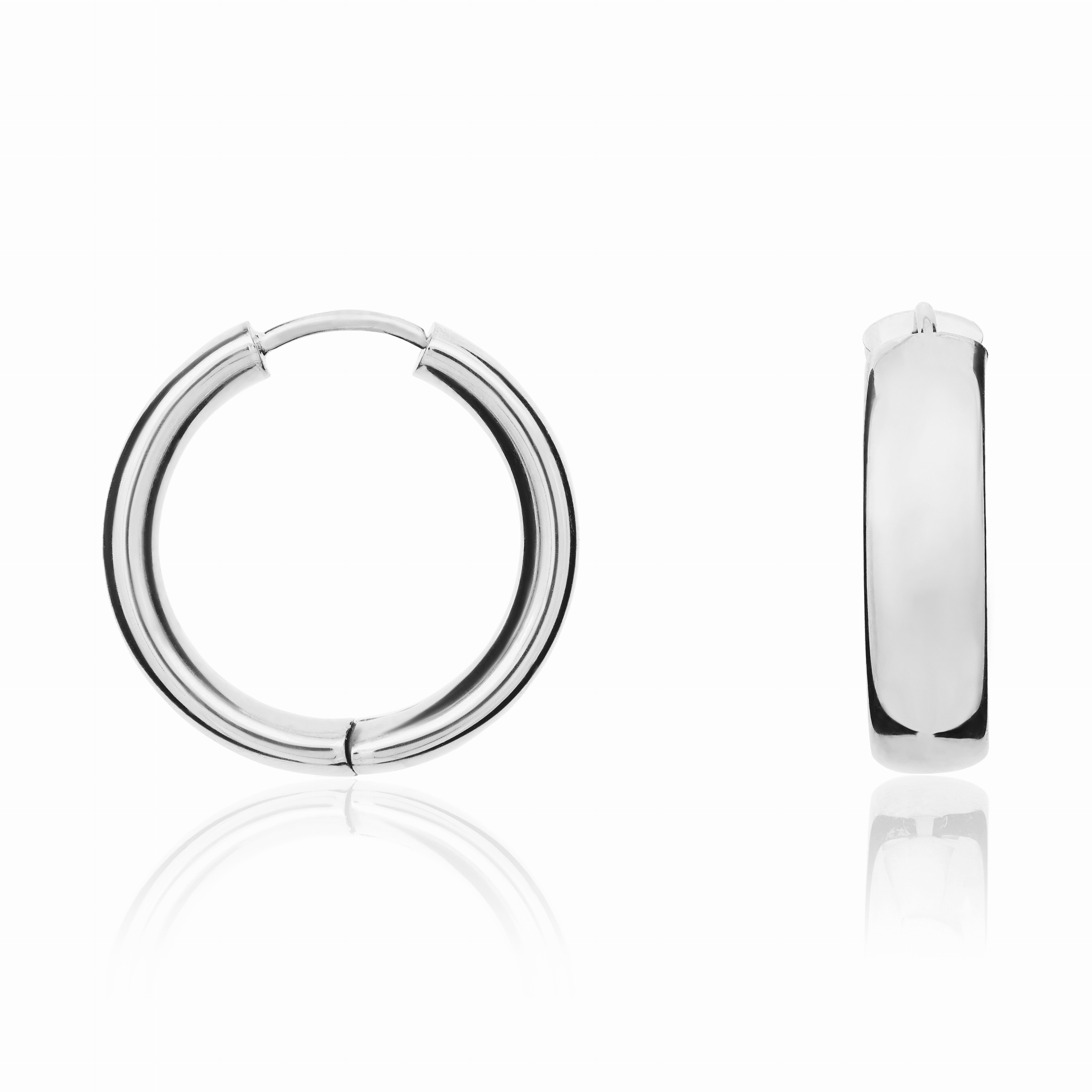 9CT WG POLISHED ROUNDED FLAT 5MM WIDE HUGGY EARRINGS. 20MM OUTER DIAMETER