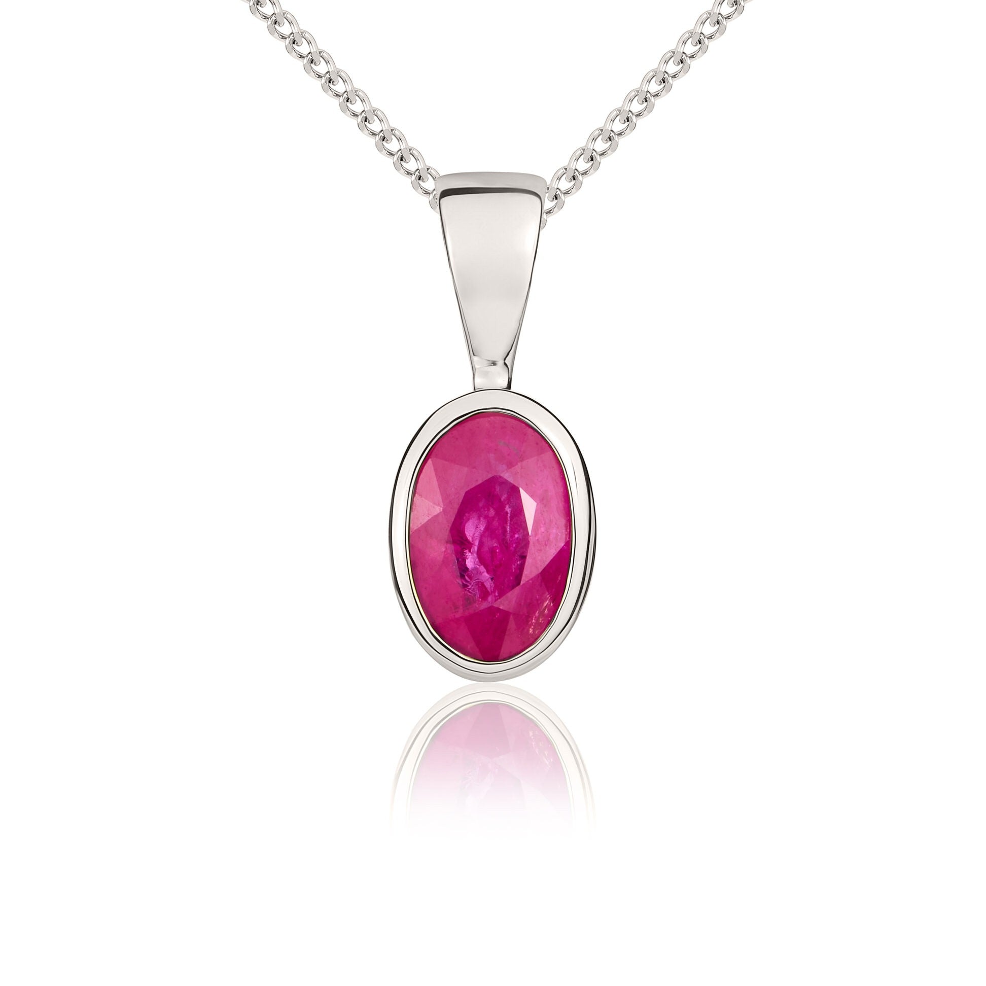 9CT WG 6X4MM OVAL RUBY RUBOVER PENDANT