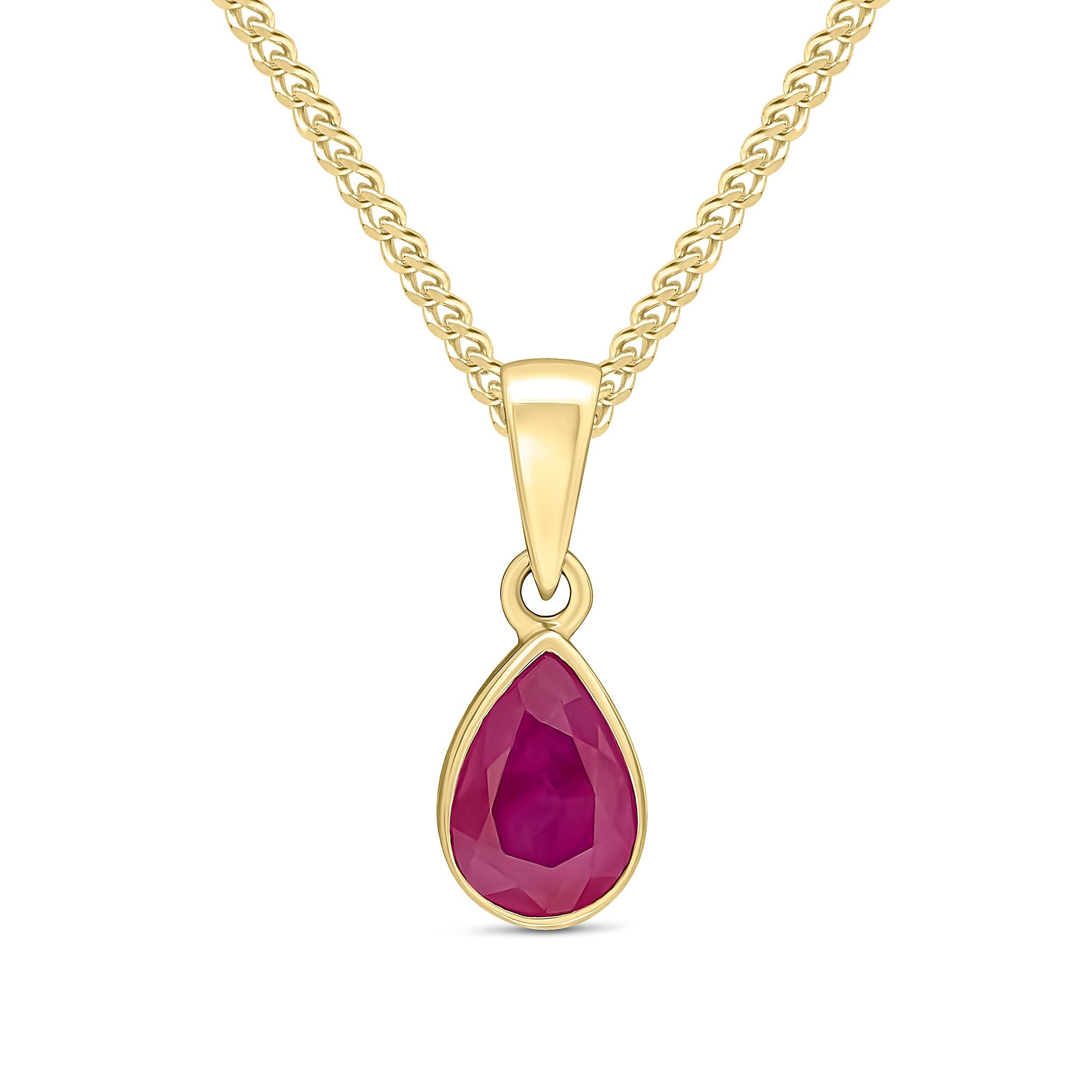 9CT YG 7X5 PEARSHAPE RUBY RUBOVER PENDANT