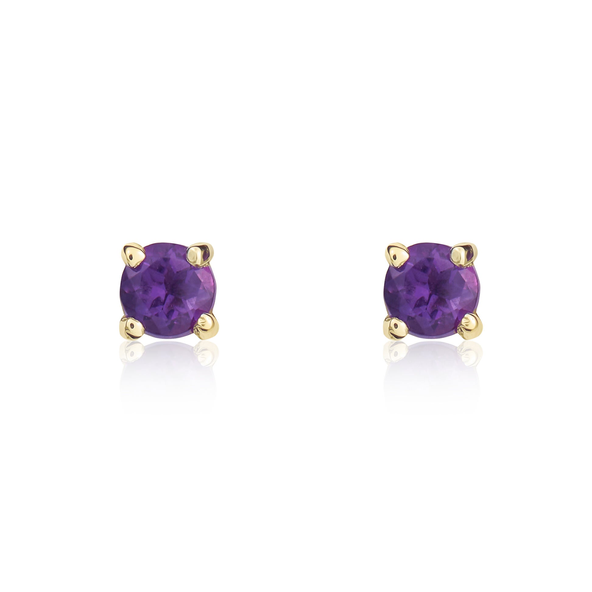 9CT YG 3MM ROUND AMETHYST 4 CLAW STUD EARRINGS