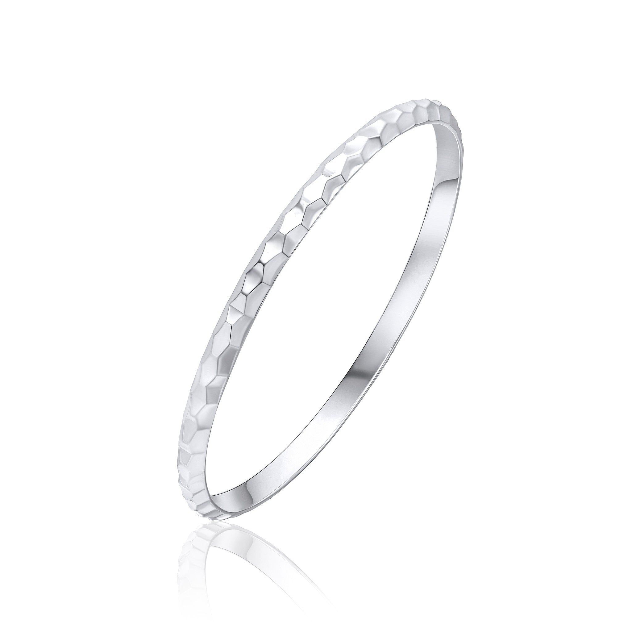 Silver 5mm D Shaped Bangle with Raised Honeycomb Pattern