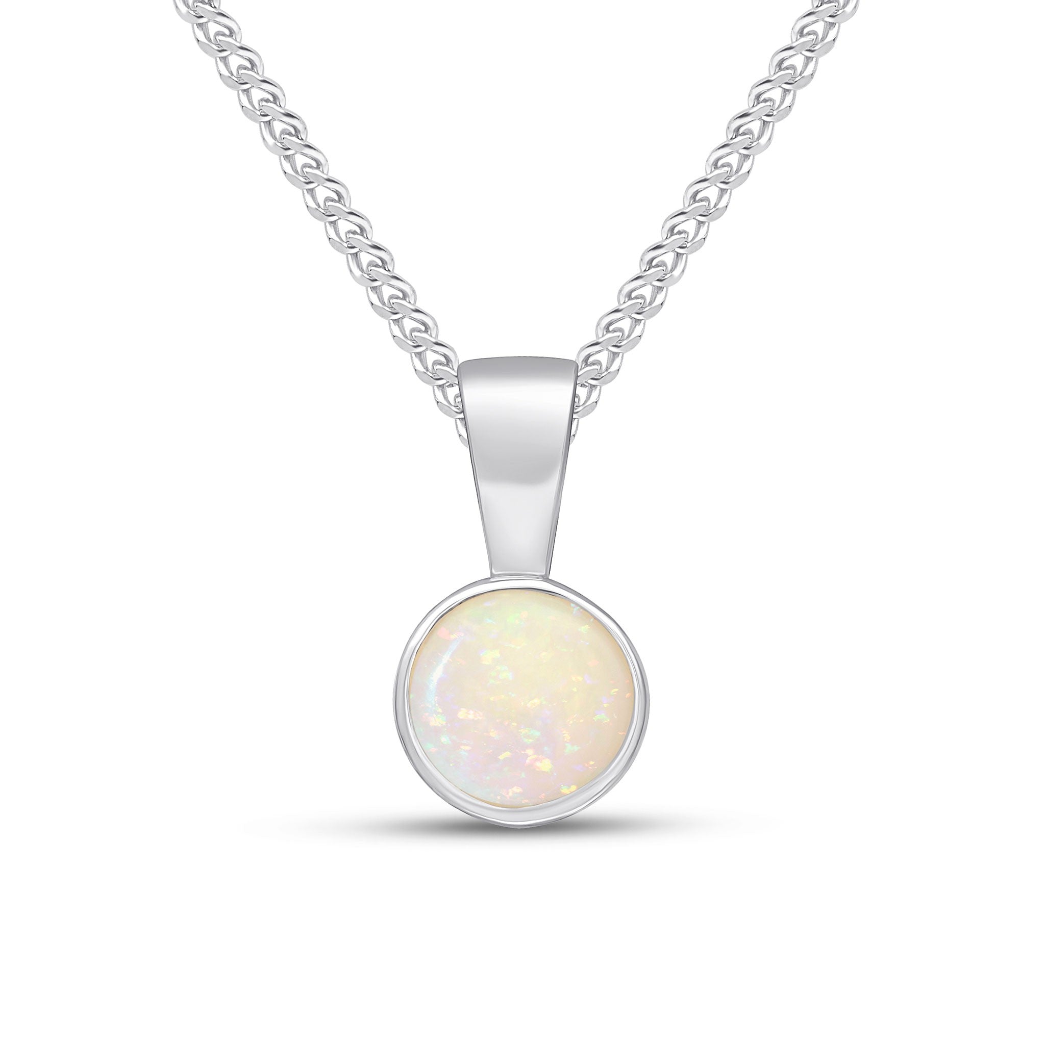 9CT WG 5MM ROUND OPAL RUBOVER SET PENDANT