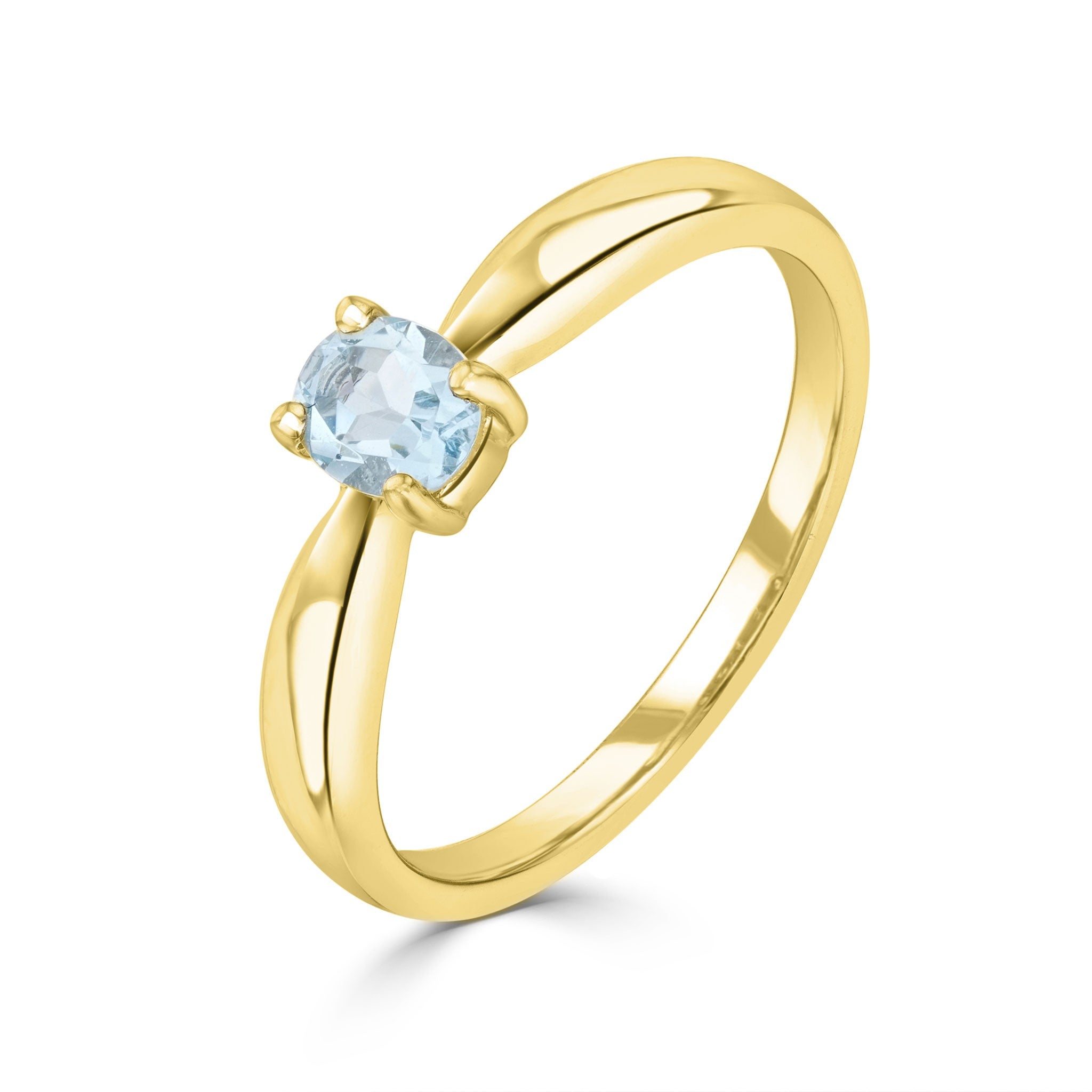 9CT YG 5X4MM OVAL AQUA 4 CLAW SINGLE STONE RING