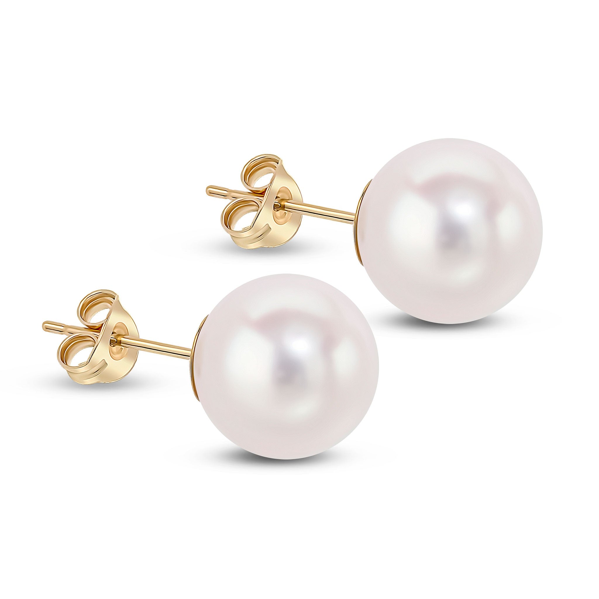 9CT YG 10-10.5MM ROUND FRESHWATER PEARL STUDS