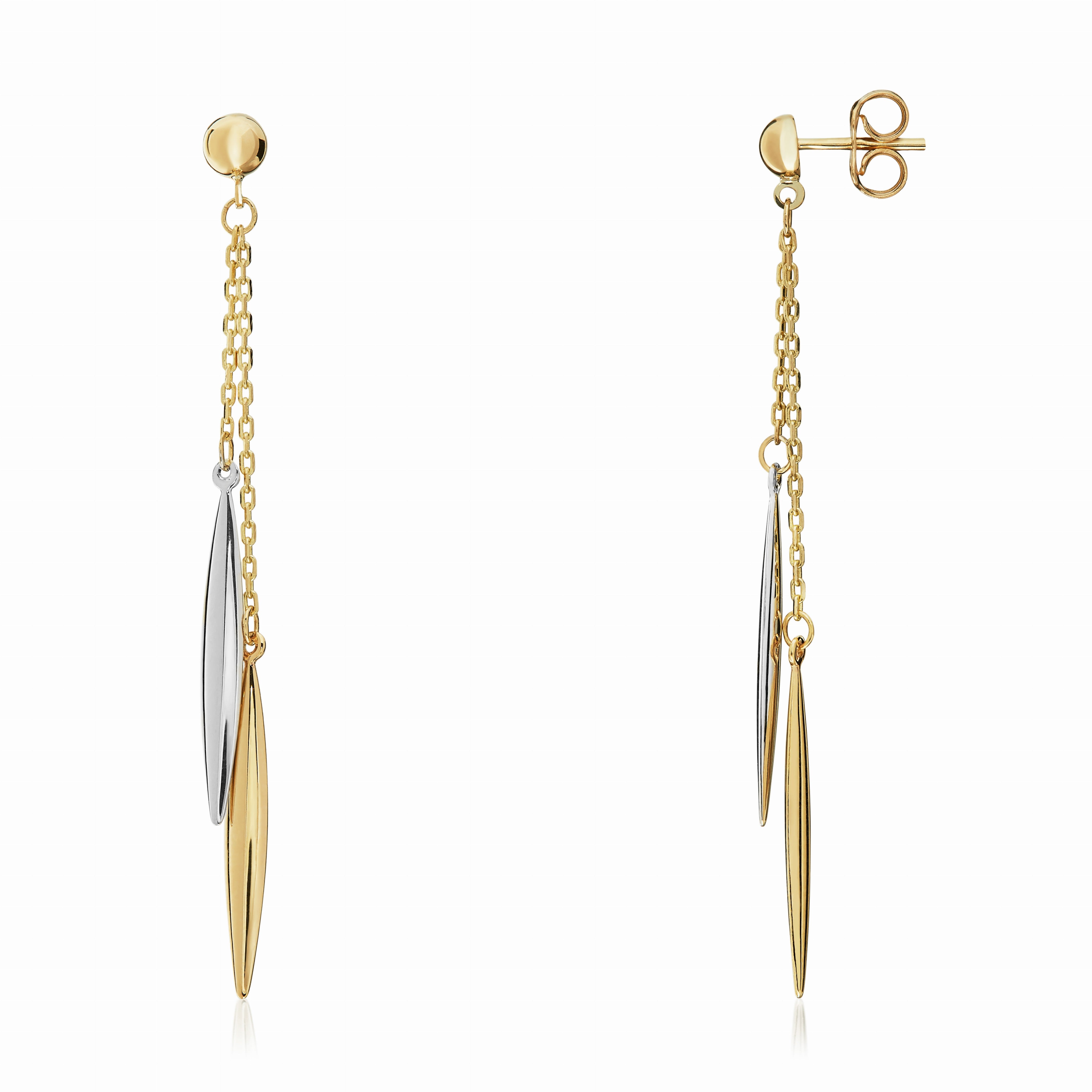 9CT YWG MARQUISE TORPEDO AND CHAIN DOUBLE DROP EARRINGS