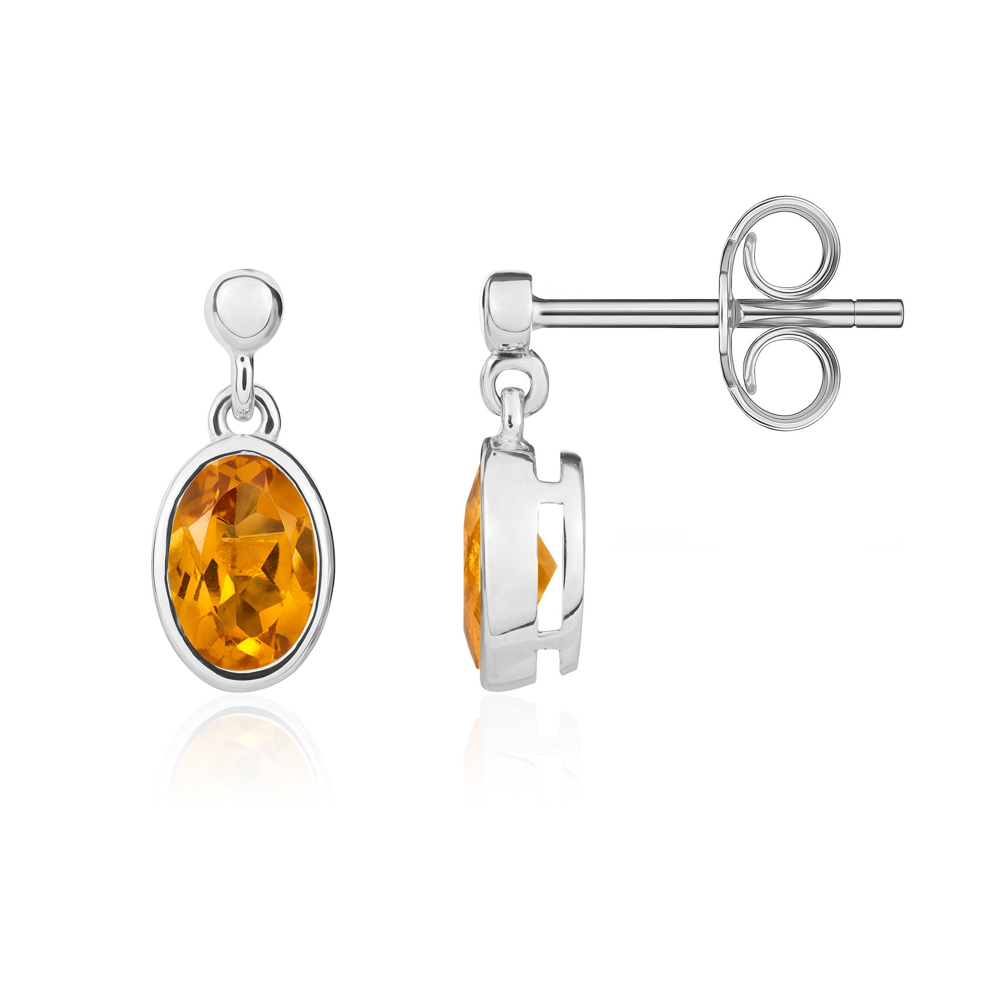 9CT WG 6X4MM OVAL CITRINE RUBOVER DROP EARRINGS WITH 2.5MM BEAD TOP