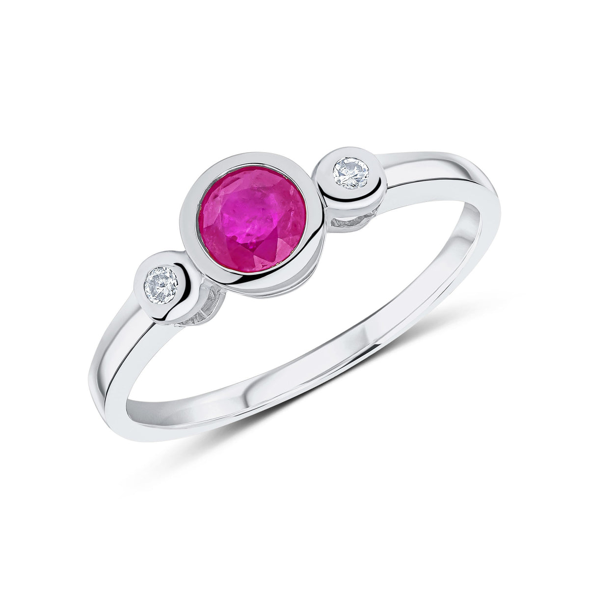 9CT WG 5MM ROUND RUBY AND DIAMOND RUBOVER 3ST RING