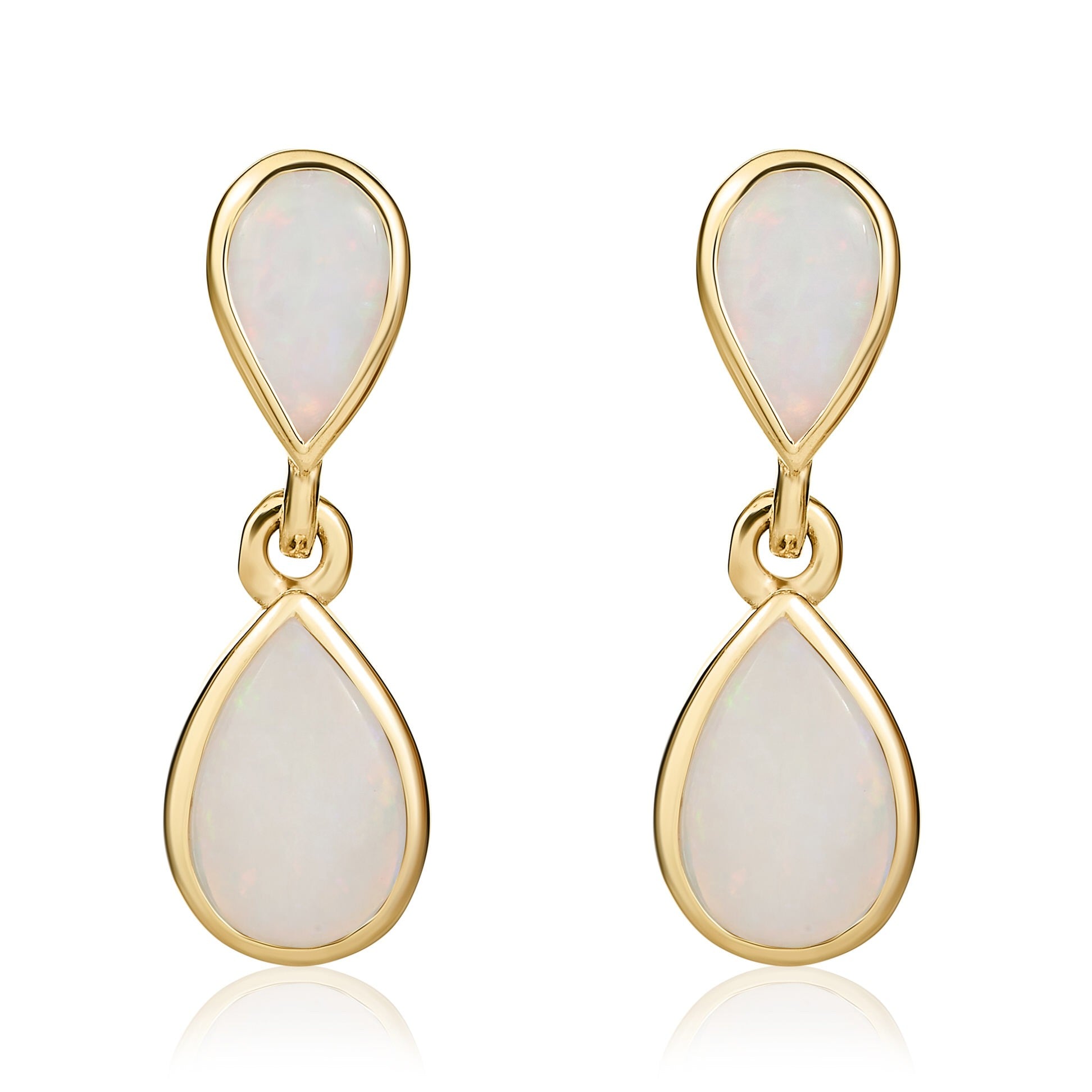 9CT YG PEARSHAPE OPAL 2 STONE RUBOVER DROP EARRINGS