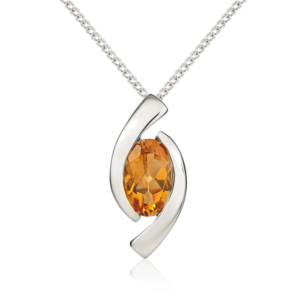 9CT WG 6X4 OVAL CITRINE 'EYE' PENDANT