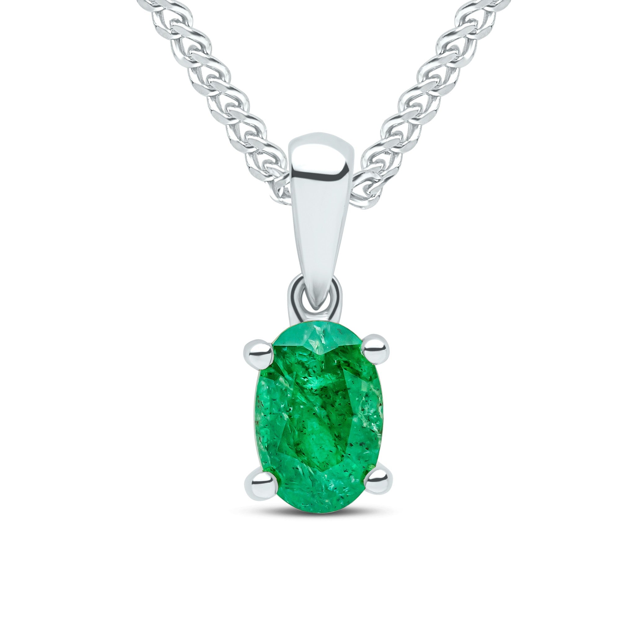 9CT WG 6X4 OVAL EMERALD CLAW SET PENDANT
