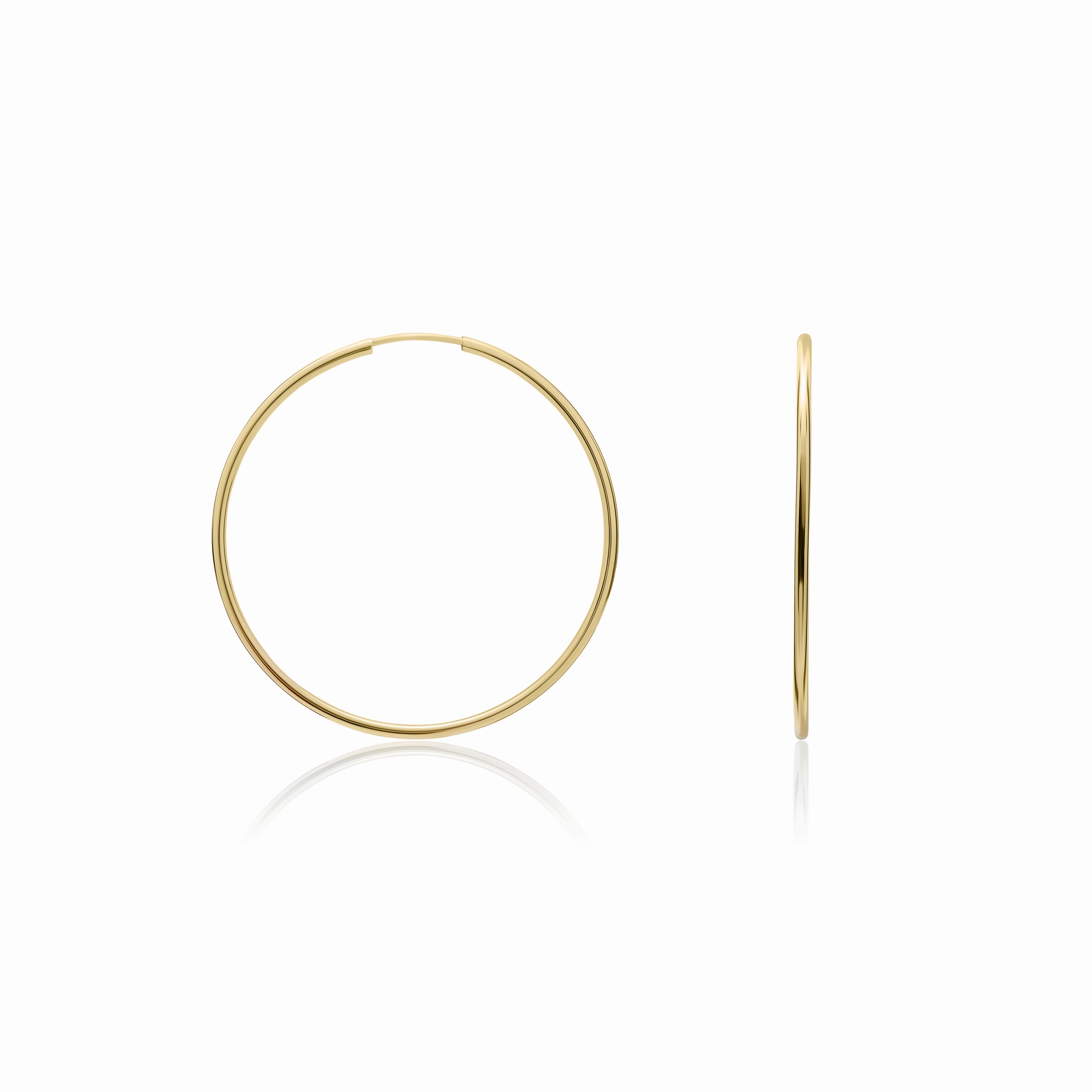 9CT YELLOW GOLD THIN SLEEPER HOOP EARRINGS. 32MM DIAMETER
