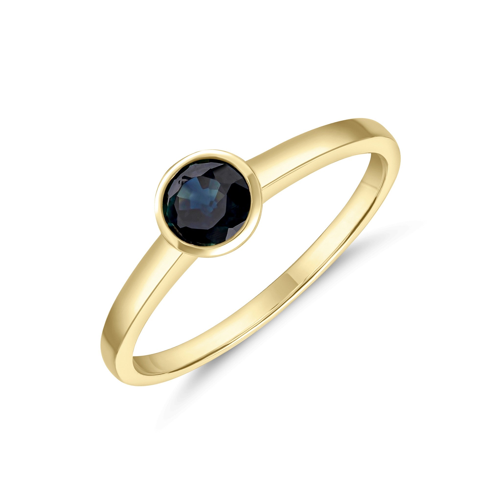 9CT YG 5MM ROUND SAPPHIRE RUBOVER SINGLE STONE RING
