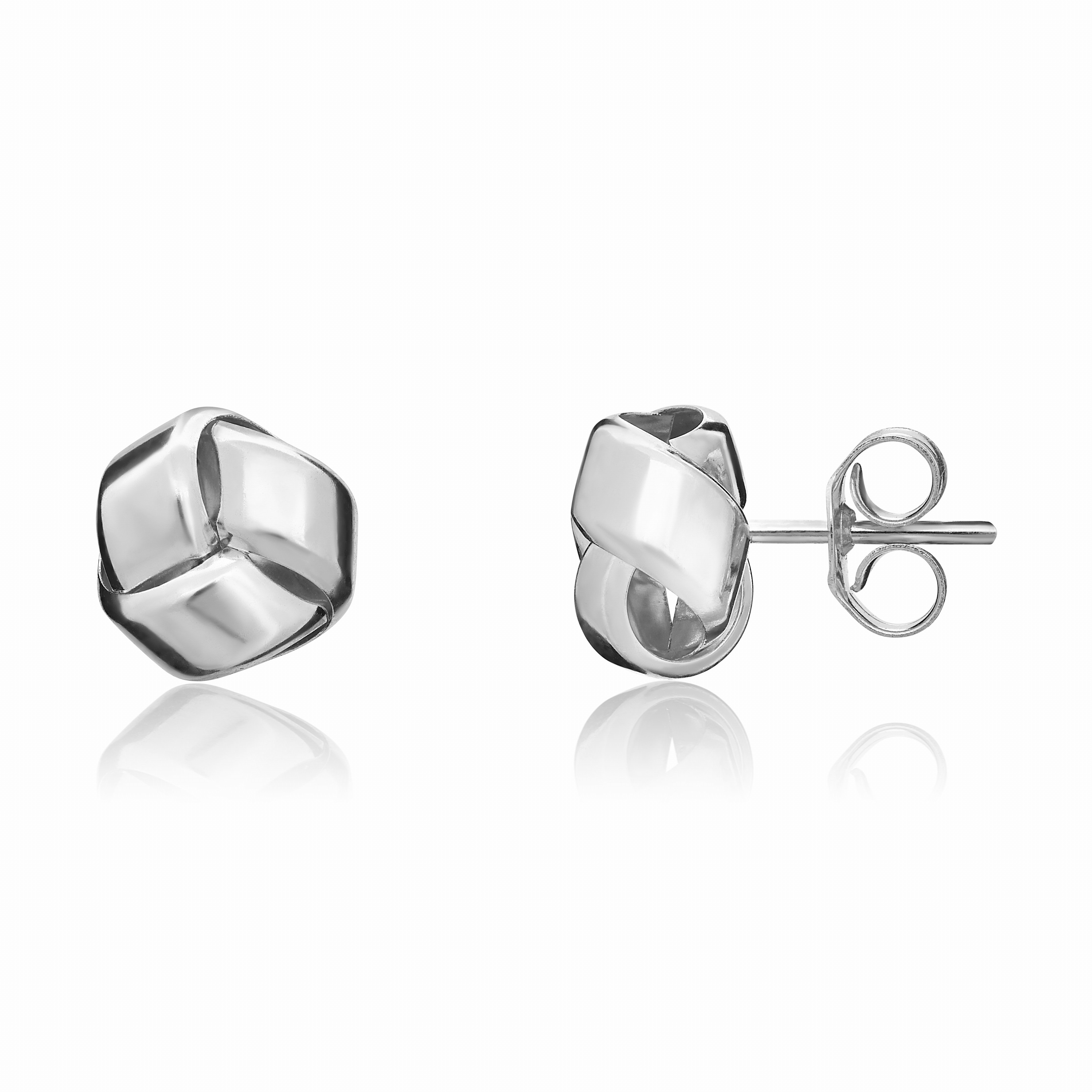 9CT WHITE GOLD SIMPLE 3 SECTION FLAT KNOT STUD EARRINGS