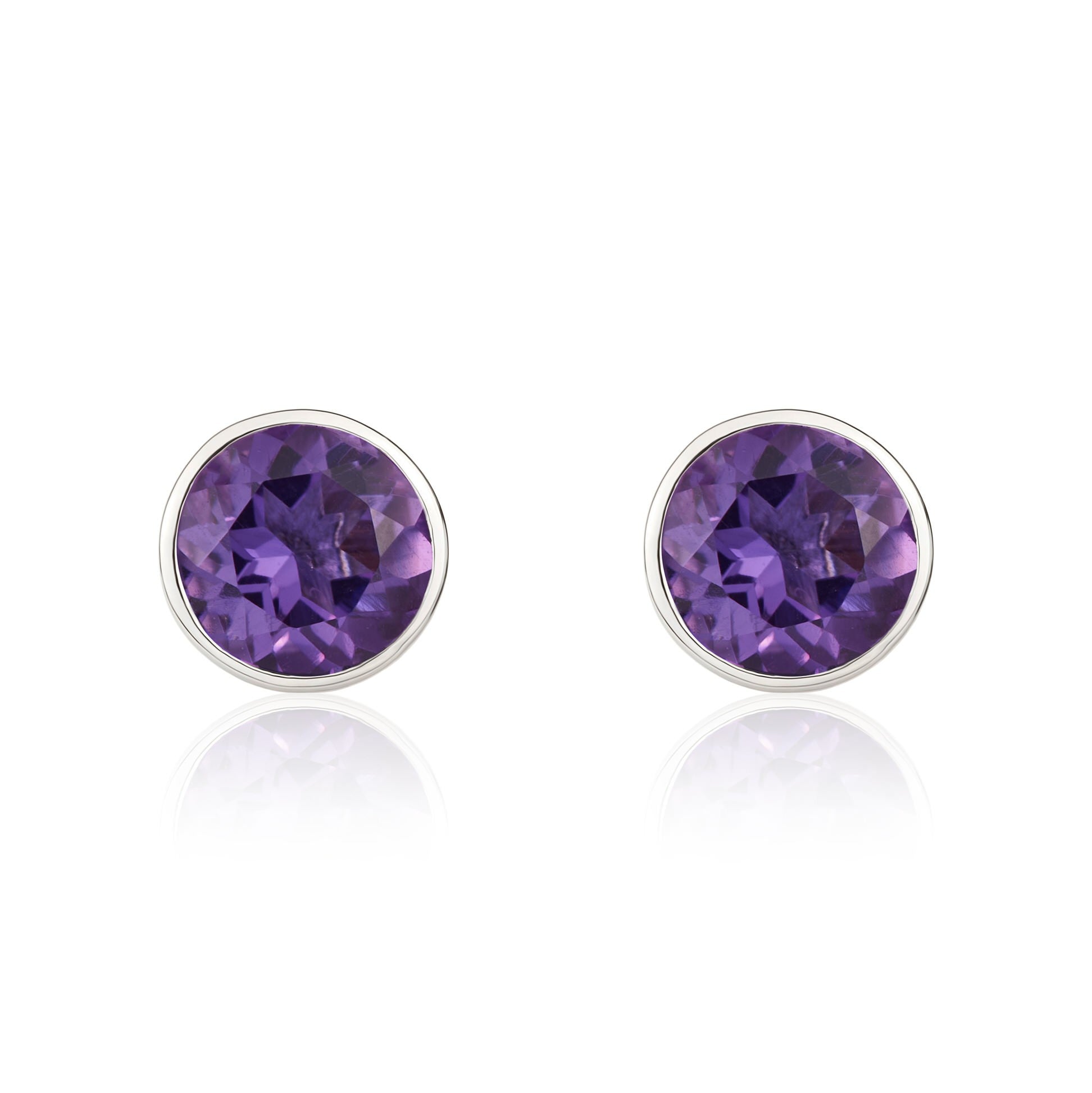 9CT WG 5MM ROUND AMETHYST RUBOVER STUD EARRINGS